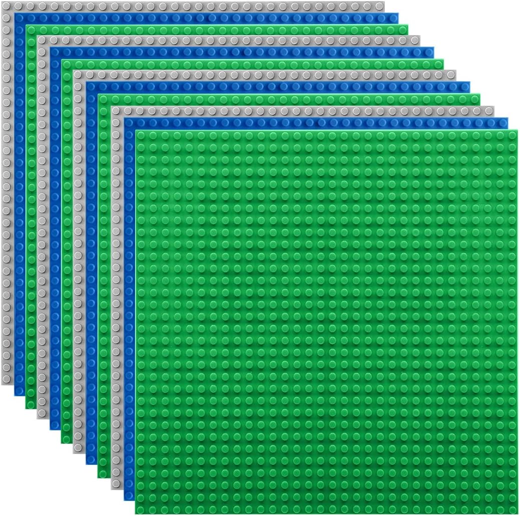 Classic Baseplates Building Base Plates for Building Bricks 100% Compatible with Major Brands-Baseplates 10" x 10", Pack of 12