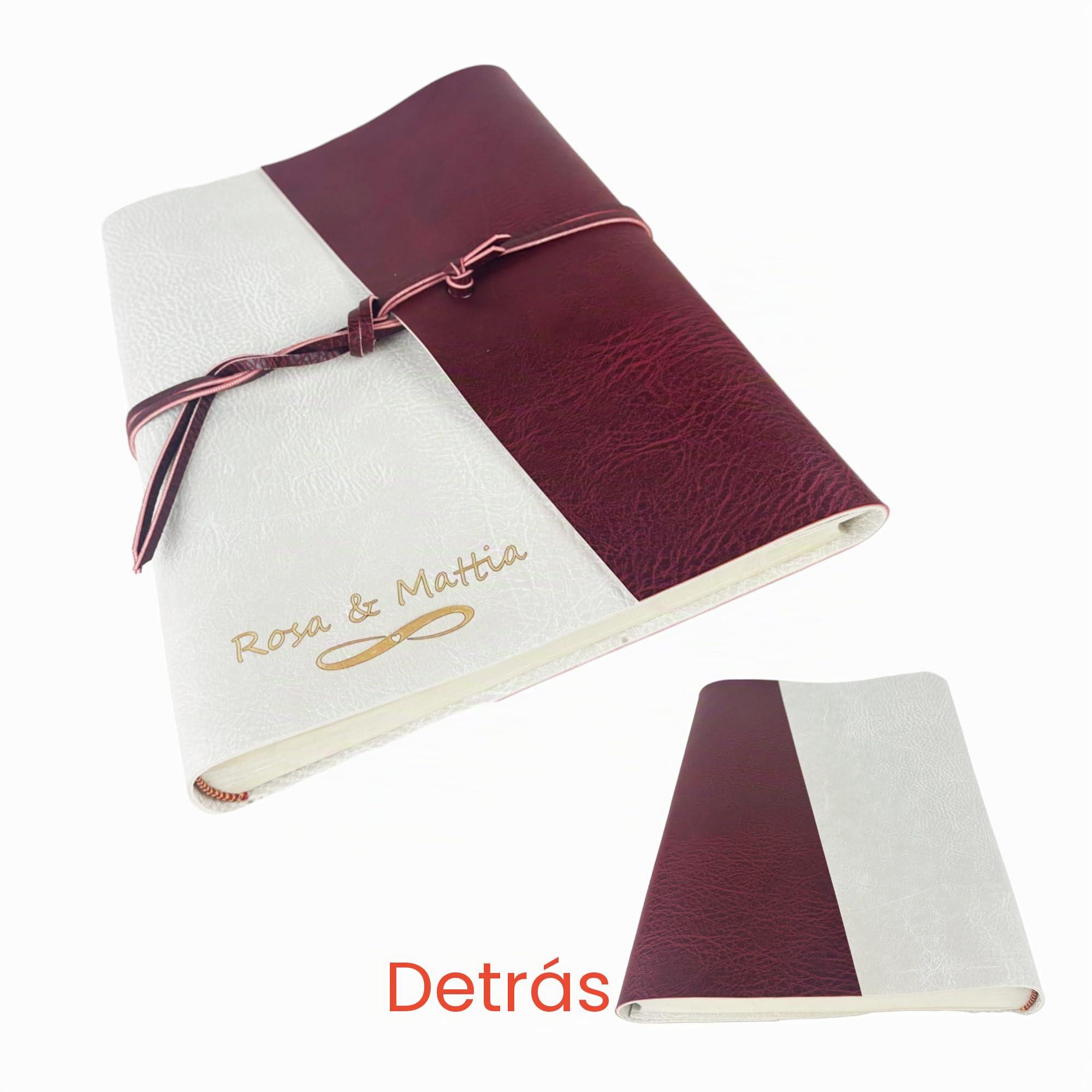 Álbum de fotos – Double Vintage – piel sintética personalizable con grabado. Ideal para bodas, aniversarios y eventos (con grabado, polar - rojo)