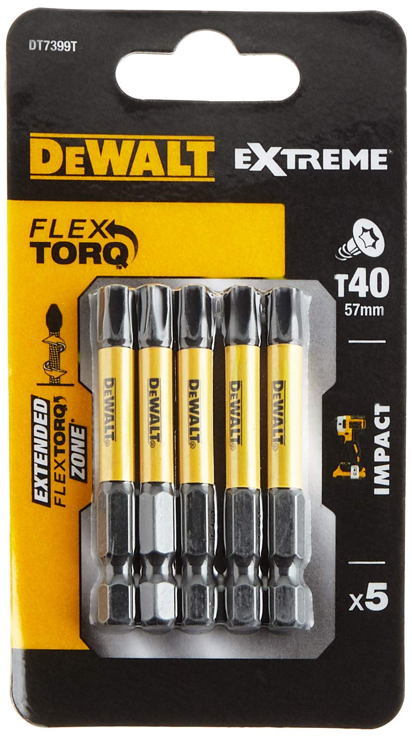 DeWalt DT7399T-QZ inserti per avvitatori impact torsion extreme n.5 pezzi inserti t40 x 50mm, Nero