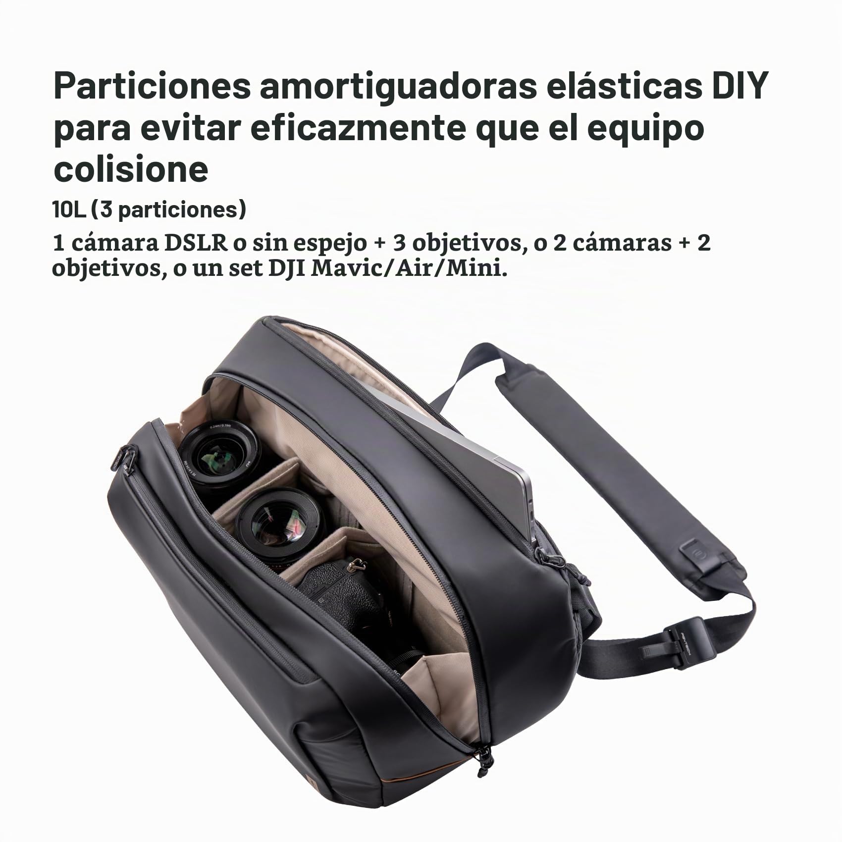 PGYTECH OneGo Solo V2 Bolso Bandolera para Cámara 10L,Mochila Camara Fotografia Profesional,Bolso Bandolera Hombre Compatible con Cámara Canon SLR/Sony/Nikon/DJI Avata 2/DJI Mavic 3/MacBook 14‘’,Negro