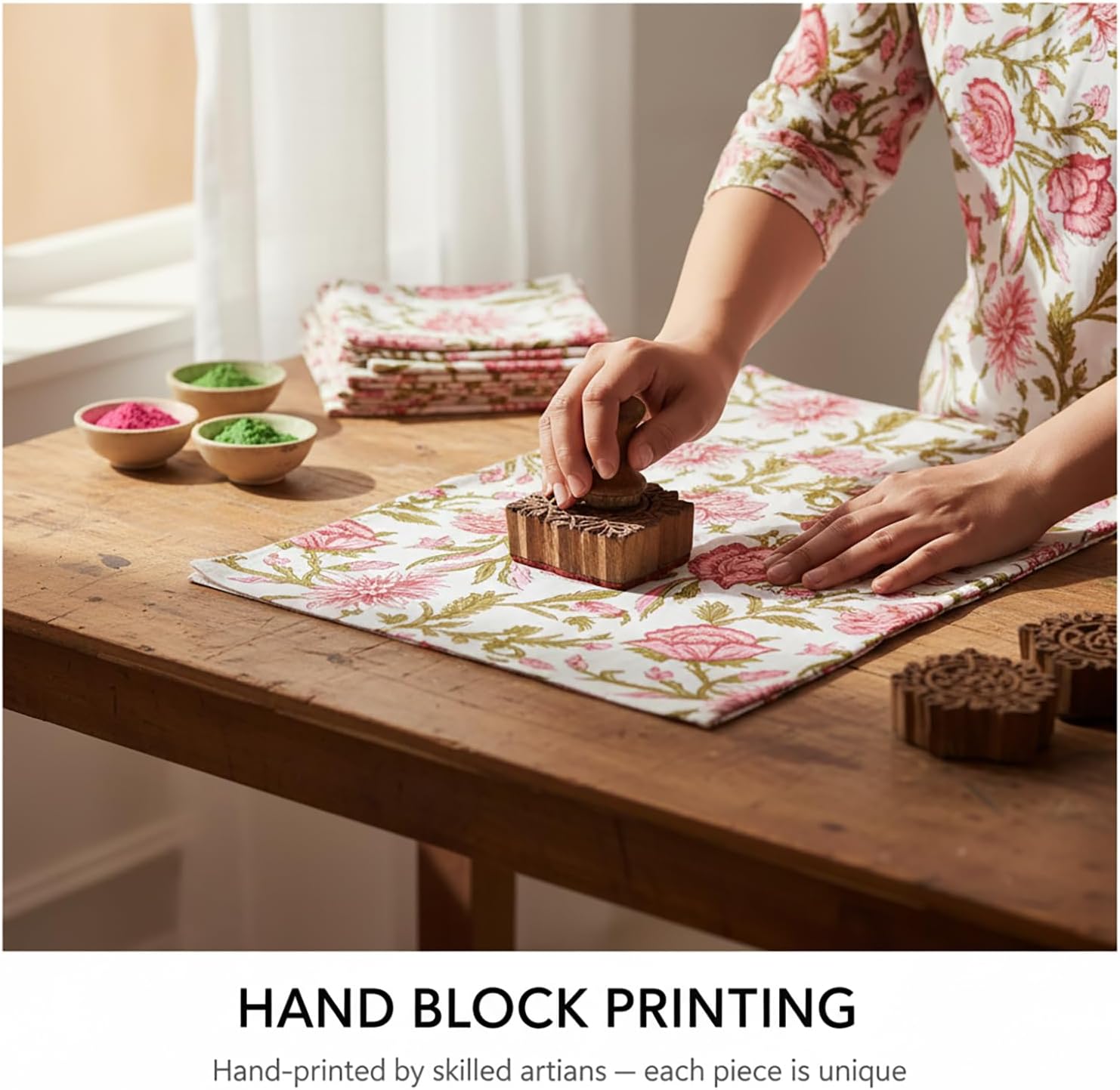 E-Tailor® Hand-Block Printed Pre-Cut Cotton Fabric Ideal for Dressmaking, Sewing, Crafting, Upholstery, Patchwork, Curtains, Quilting Etc. (Pattern-24, 3 Yards)