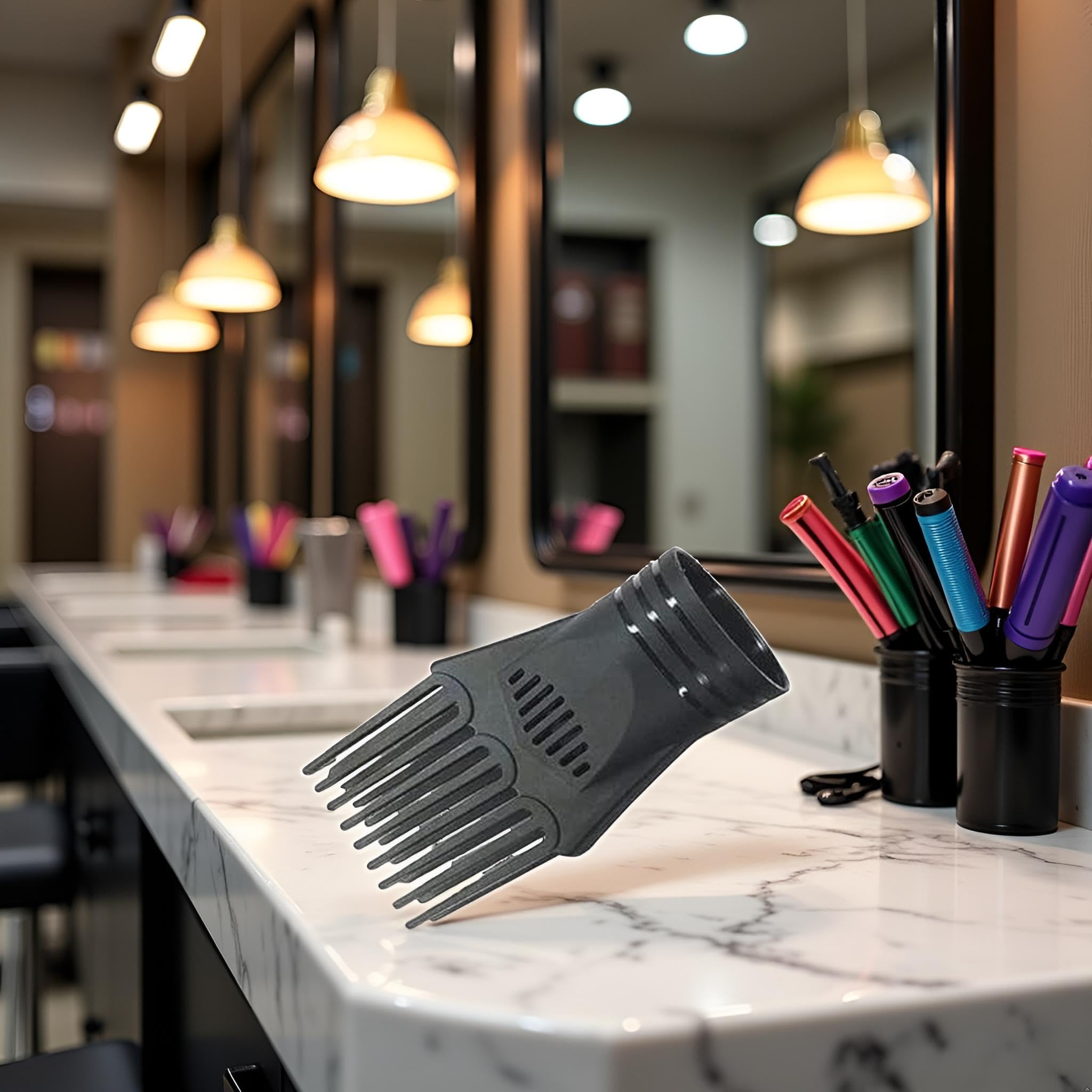Schwarze Universal-Haarstyling-Düse – modischer Blaskammaufsatz zum Glätten, Entwirren von feinem, lockigem, natürlichem Haar, Haartrockner und Zubehör, Haartrockner-Kammaufsätze