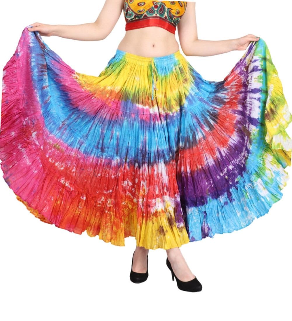 Wevez Women's 25 Yard Casual High Waist Long Maxi Skirt with Elastic Waistband Flared Cotton Skirts for Women(MCTD)