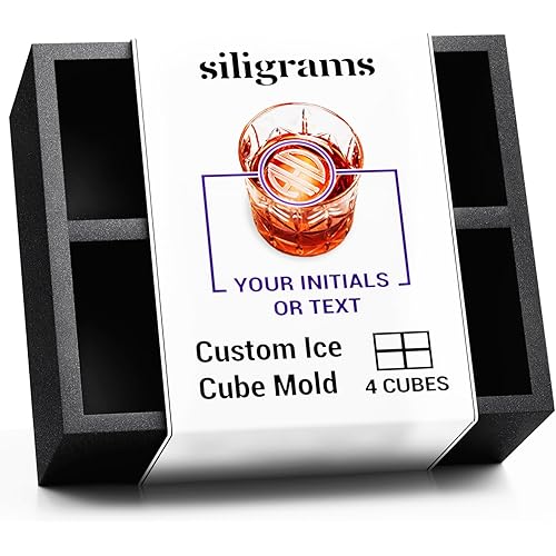 Personalized Silicone Ice Cube Mold - Custom Ice Molds for Cocktails, Whiskey & Other Drinks - Great Customizable Gift (4 Cubes - Square)