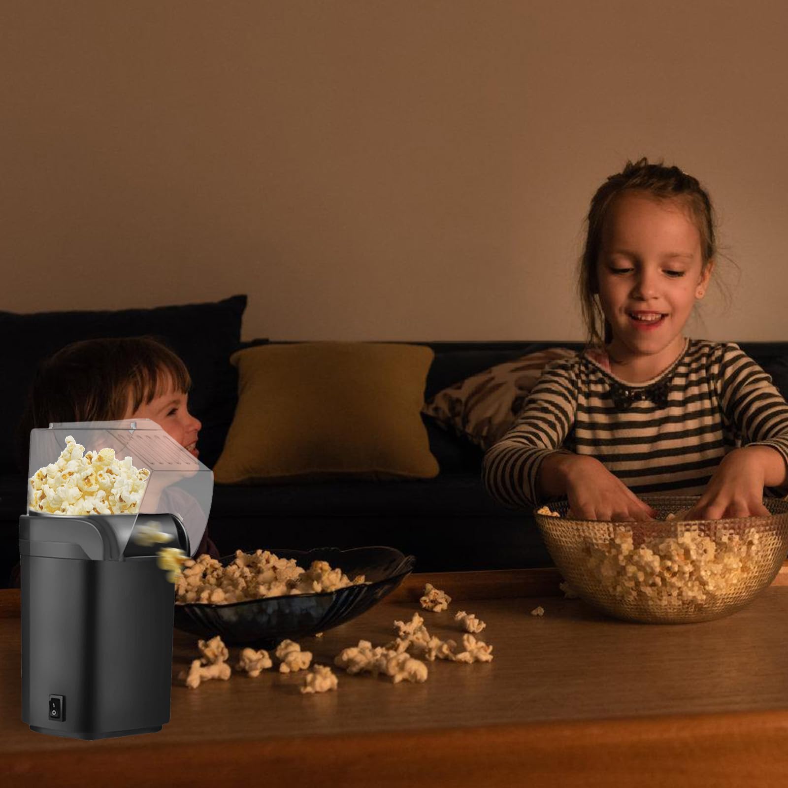 Popcornmaschine 1200w, Heißluft-Popcornmaschine Mit Messbecher Für Zuhause, Schnelles Popcorn in 2 Minuten, Gesund& ölfrei,Fettfrei, Perfekt Für Heimkino, Filmabende, Partys (Schwarz)