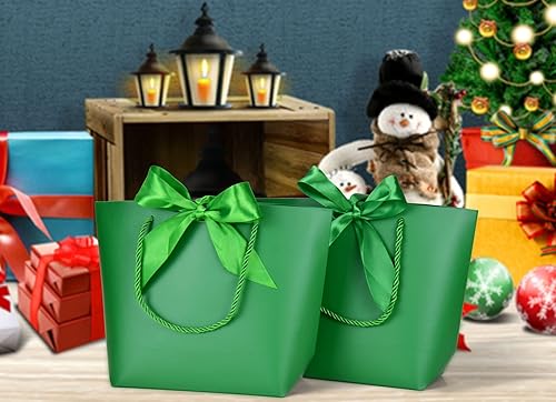 Miniatura 7 de HUAPRINT Bolsas de regalo con asas, bolsas de recuerdo de fiesta con cinta de lazo, 12 bolsas de papel verde para cumpleaños, boda, dama de honor,