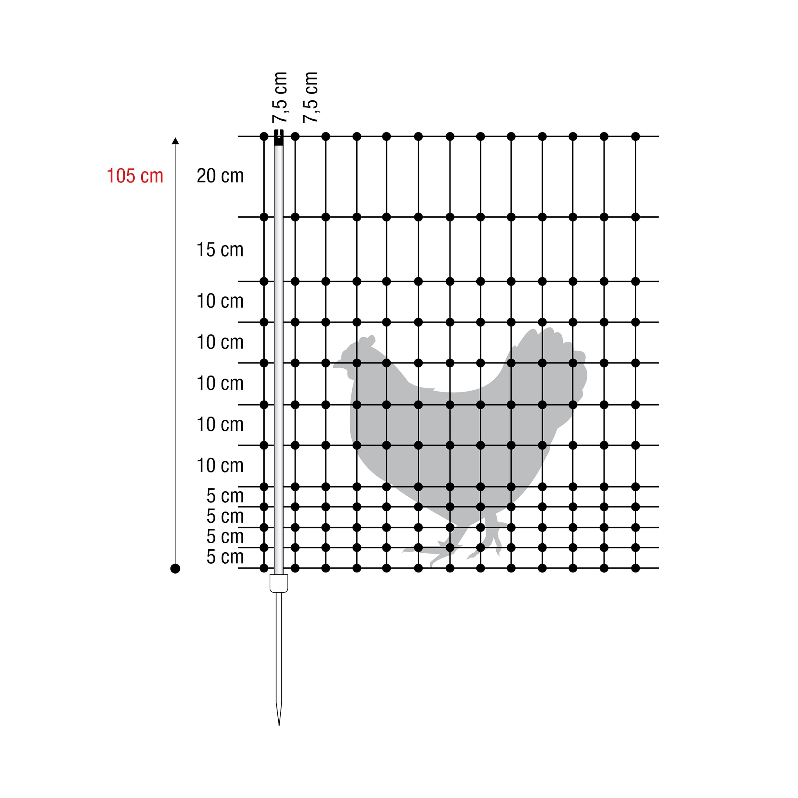 Red de seguridad para aves de corral, 105 cm, 50 m, 15 estacas, color verde