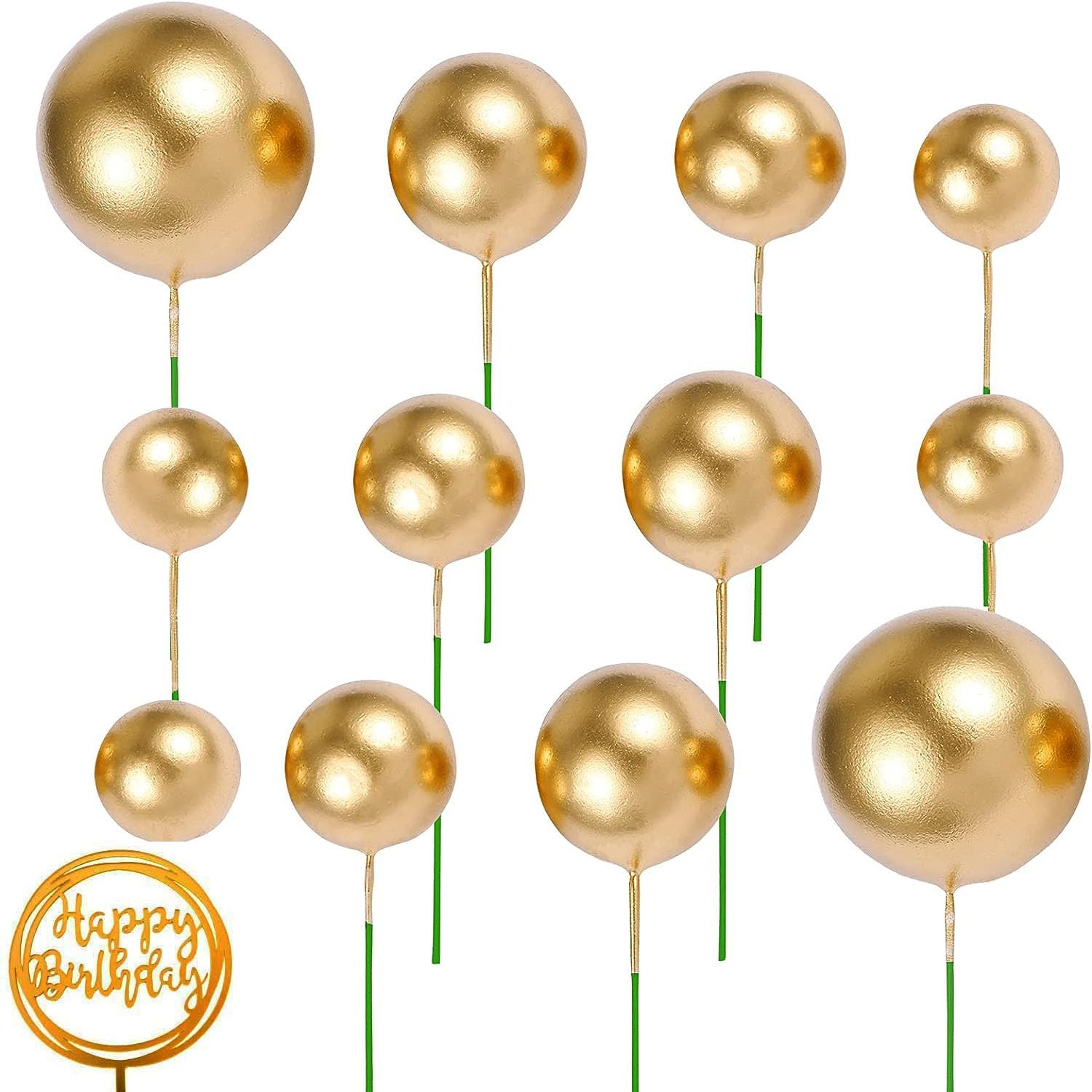 BAKING SET 20pcs Golden Faux Ball Toppers for Cake Decoration 4 Size Mix Ball Cake Topper Happy Birthday Topper 1 1