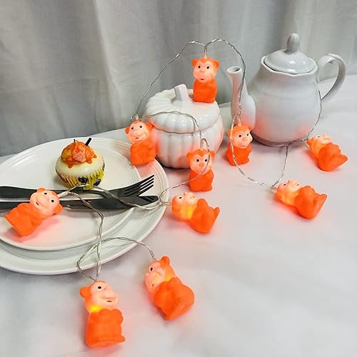 Miniatura 7 de Guirnalda de luces de mono lindo de 5.4 pies, 10 luces LED de hada de mono a pilas para el hogar, fiesta, camping, dormitorio de los niños,