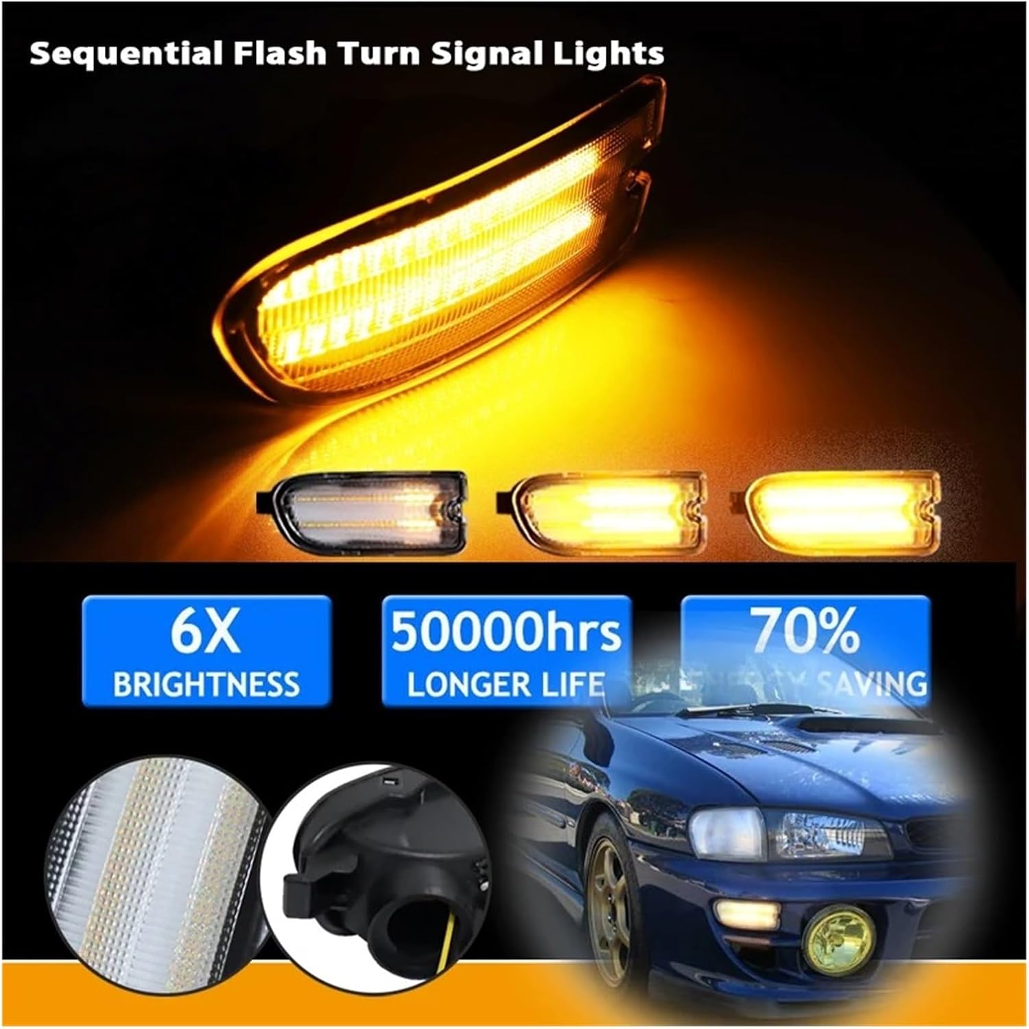 Sequential Light For Subaru For Impreza Rs 1999 2000 2001 2Pcs Car Front Bumper Sequential Amber Turn Signals Lights Assembly Coupe White Led