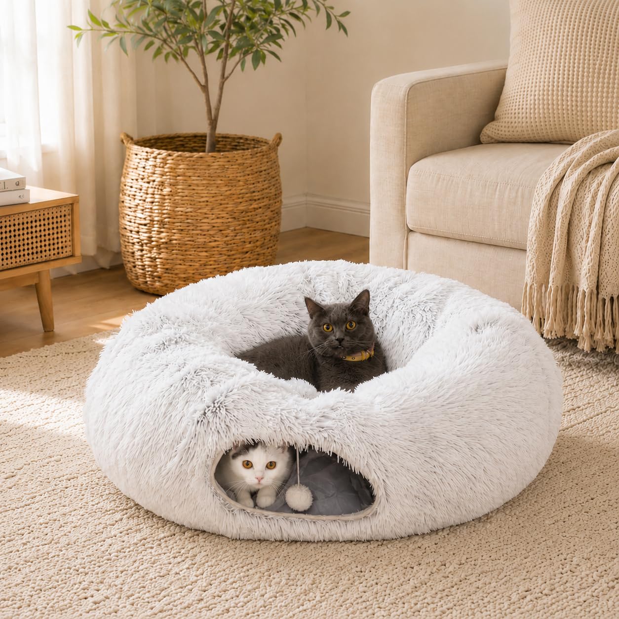 Amazon.com: LUCKITTY Warm Fluffy Plush Cat Dog Tunnel Bed Under