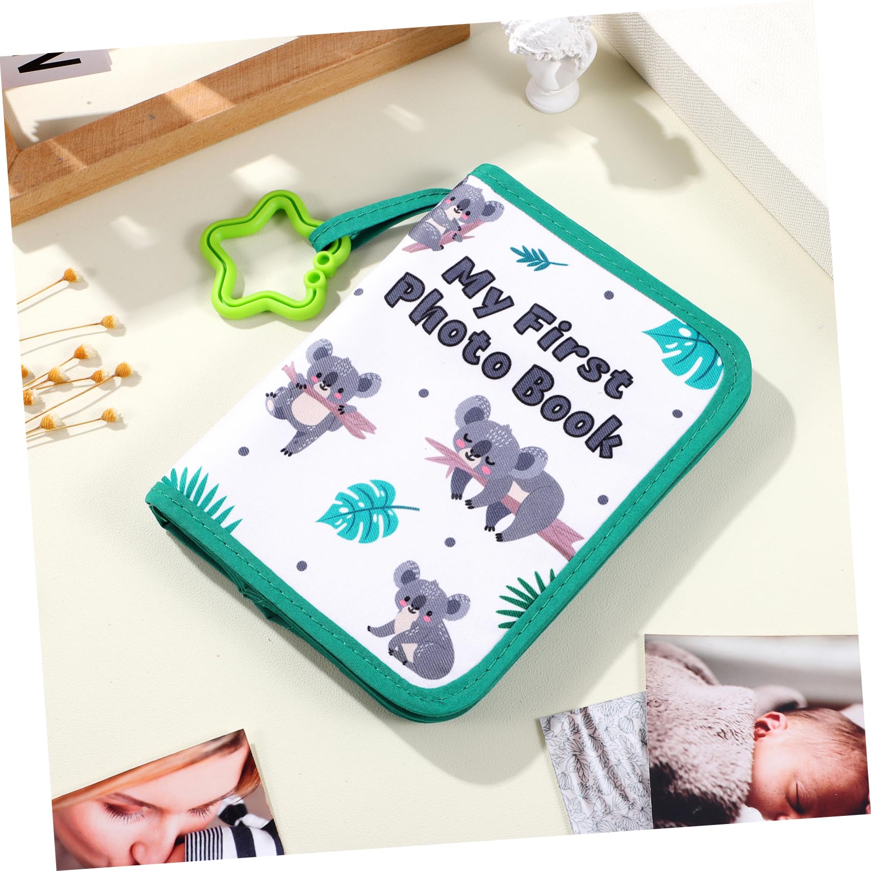 Álbum de Fotos de Tela para Bebés Verde, 17 Hojas Varios | Páginas Múltiples para Fotos, Formato Ligero y Portátil, Uso en Familia y Viaje