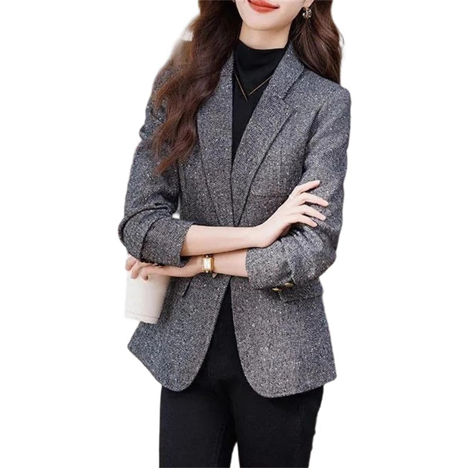 Womens Thick Blazer Jacket Casual Single Button Notched Coat Slim Fit Office Lady Outerwear