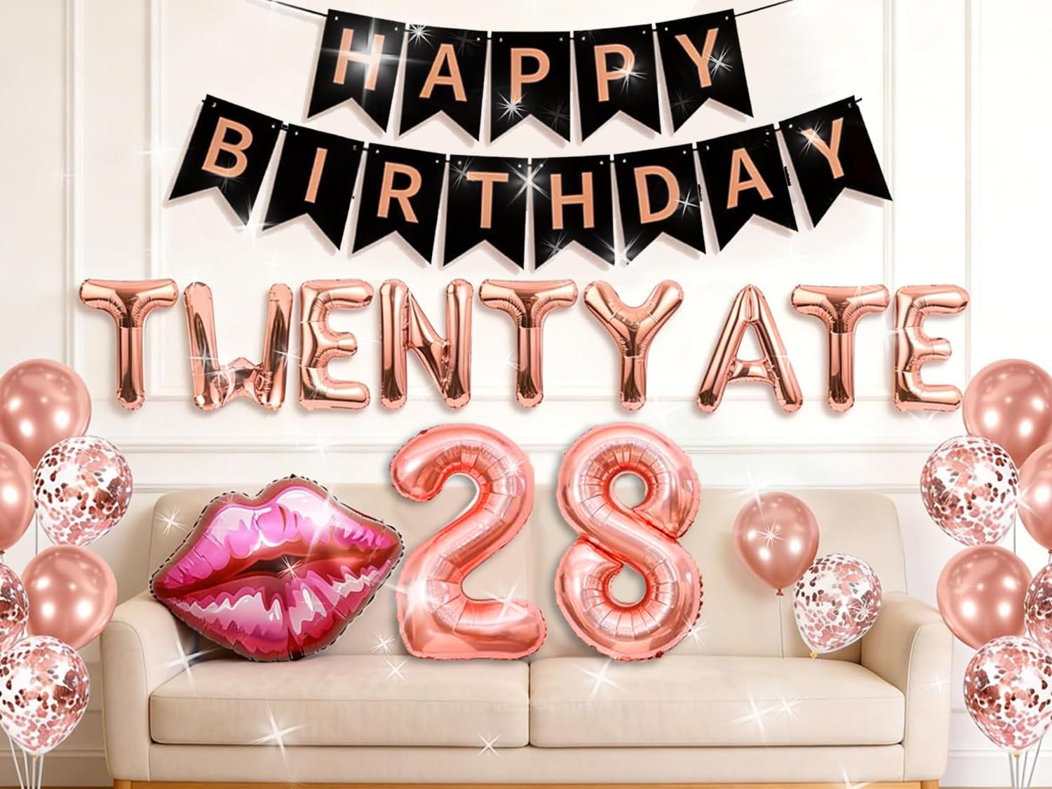 LaVenty Twenty Ate Birthday Banner Blloons 28th Birthday Decorations for Women Twenty Eight Decor Sign Party ideas Supplies Favors Rose Gold