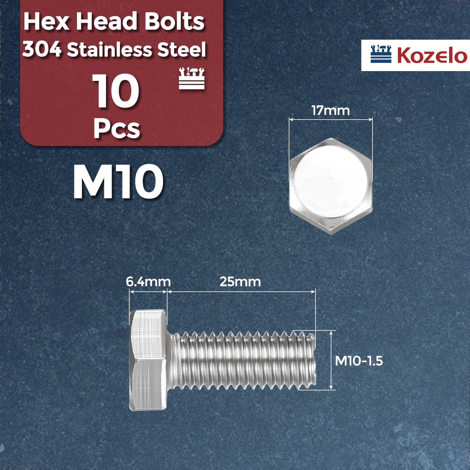 Kozelo 10 Pcs Hex Head Screws Bolts - Image 2