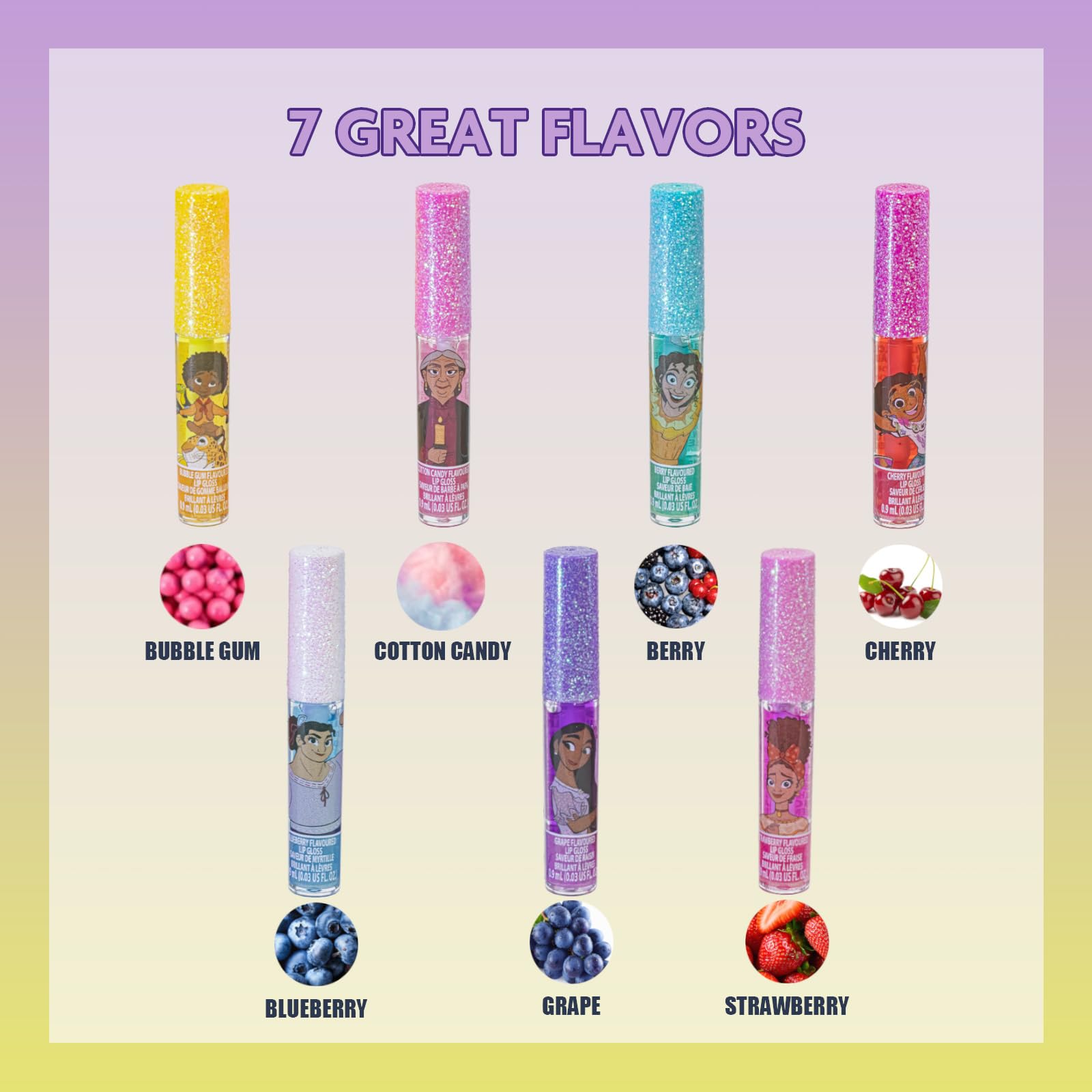Townley Girl Encanto 7 PK Kids Lip Gloss Set | Vegan Girls Makeup for Ages 3
