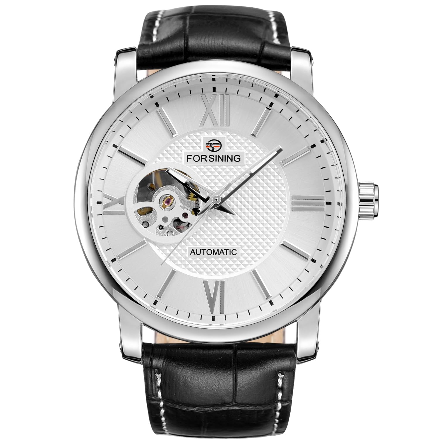 FORSINING Orologio da polso da uomo, meccanico, alla moda, con grande quadrante in pelle