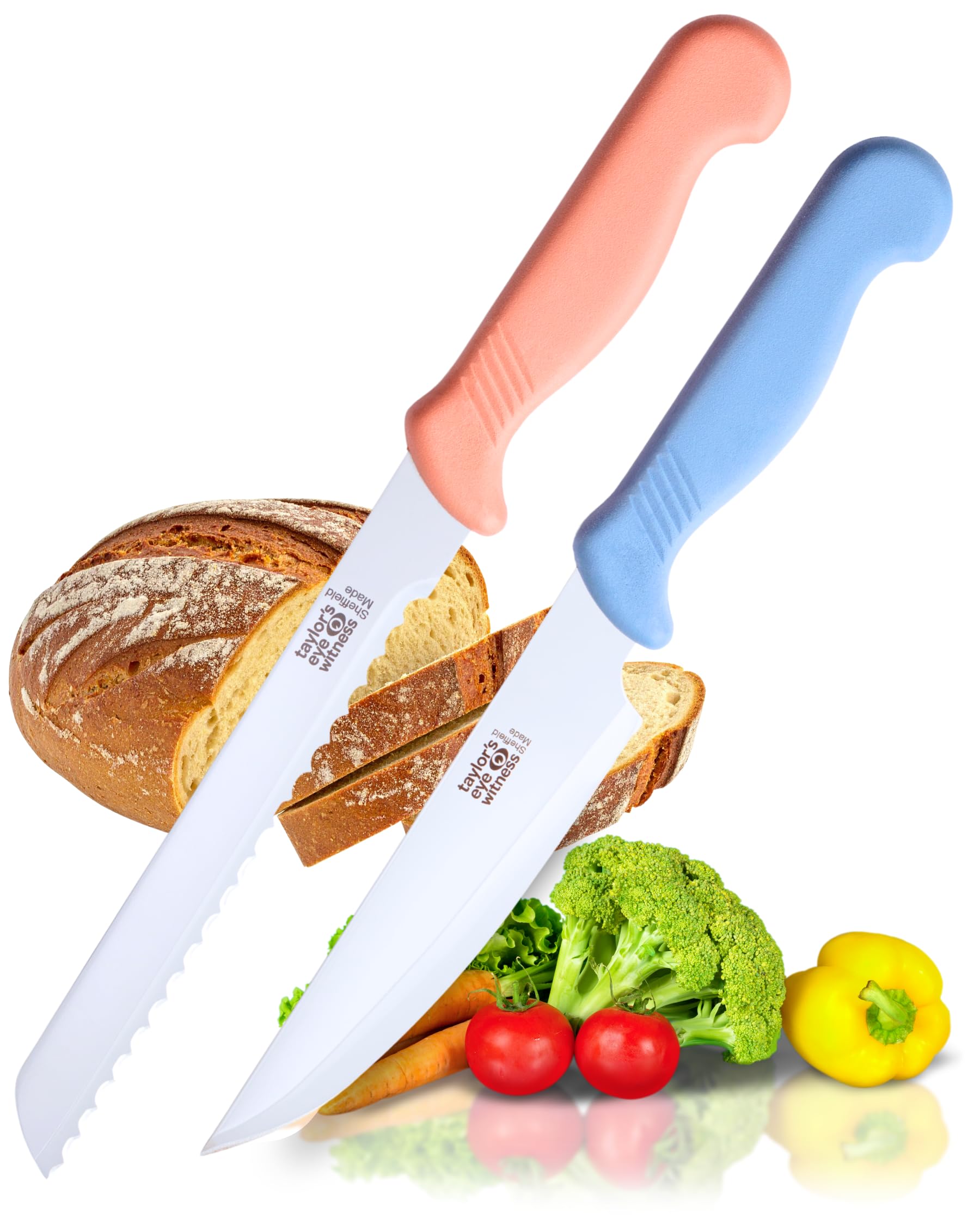 Taylors Eye Witness Sheffield Made Cooks Knife & Bread Knife - Set of 2 Heavy Duty & Razor Sharp Kitchen Knives with Ultra Fine Precision Ground Stainless Steel Blades. Ergonomic Fibre Grip Handle — image 1