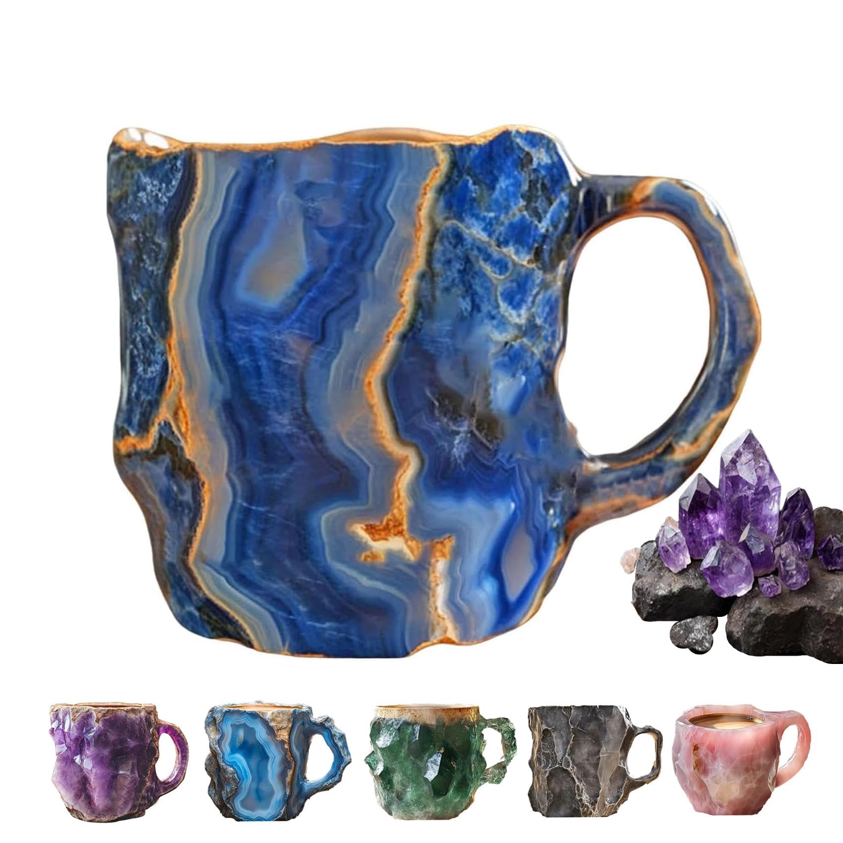 Generic Mineral Crystal Coffee Mug, Multi-Colored, 400ml, Crystal, Onyx, Reusable, Formal, Home, Hot Drinks, Bohemian, Dishwasher Safe, Crystal Embellishment, 10cm Round, Coffee Cup, Cup, Coffee Mug