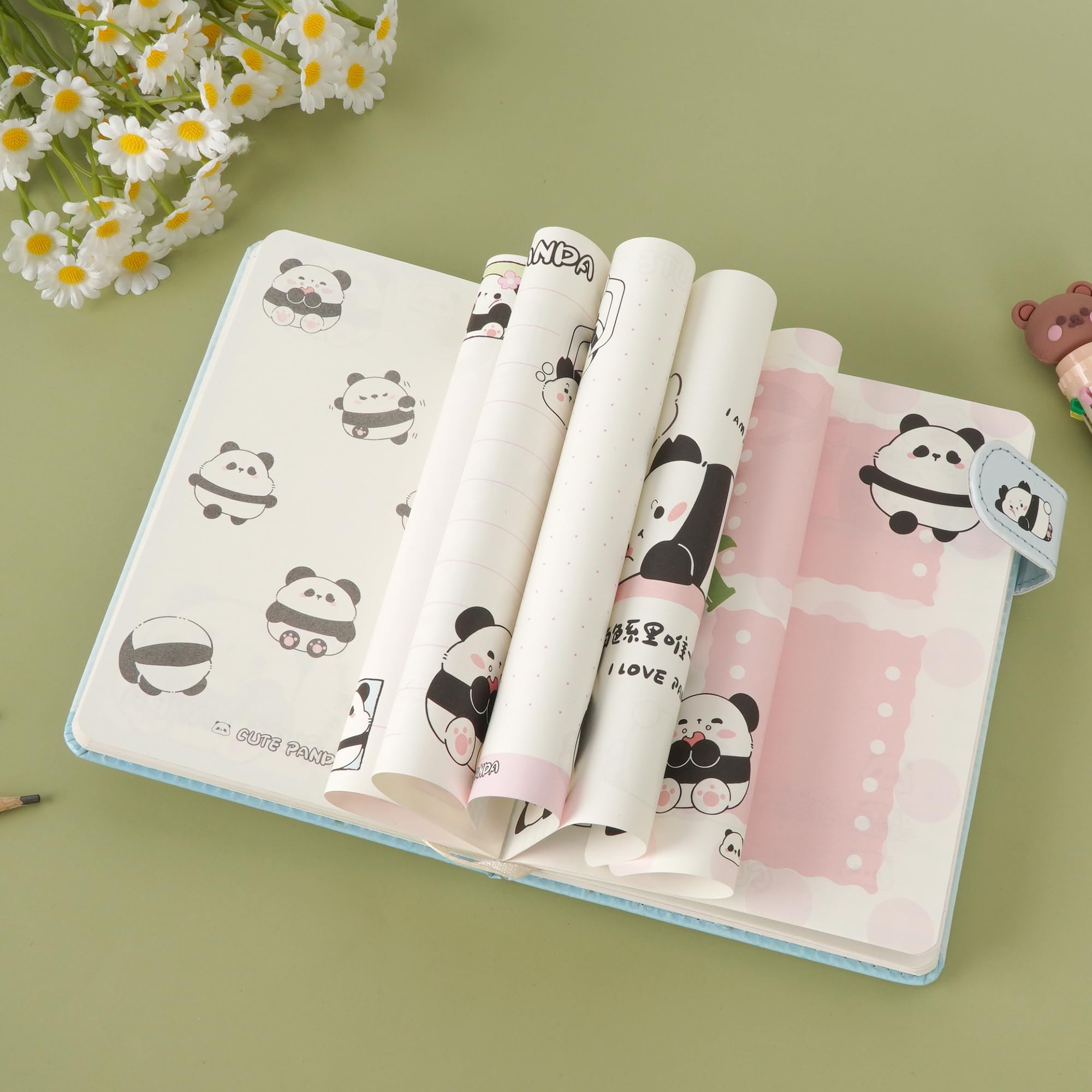 Zeph Hosea Uroczy kreskówkowy notatnik kawaii, pamiętnik, japoński szkicownik, skórzana okładka, pamiętnik, notatnik podróżny, 32K, 226 stron, 1 zakładka, bez podszewki