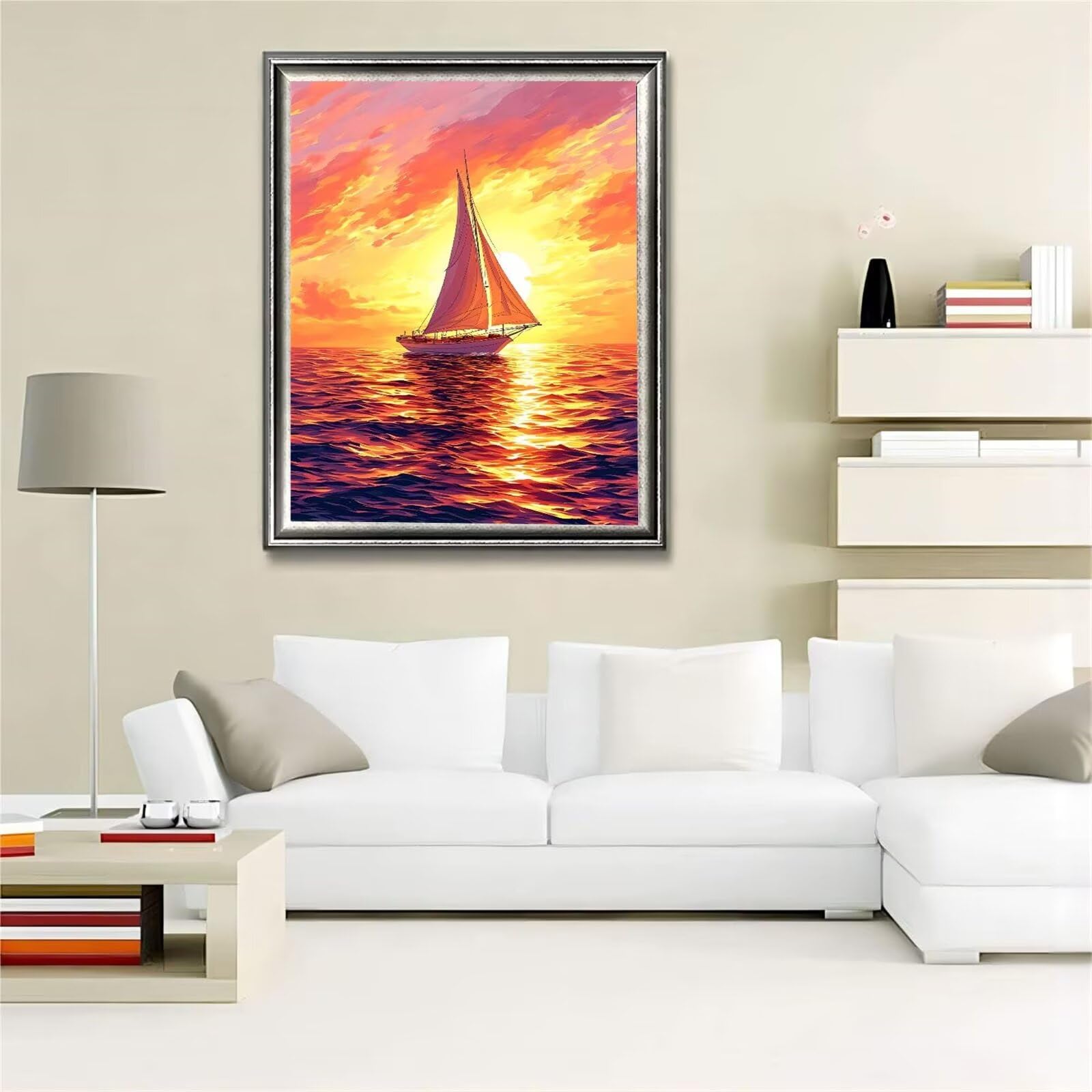 Dipingere con i numeri per adulti, barca pittura a olio per bambini, paesaggio marino, barca, pittura con numeri, kit di pittura acrilica, pittura con pennelli, pittura a olio, decorazione per la