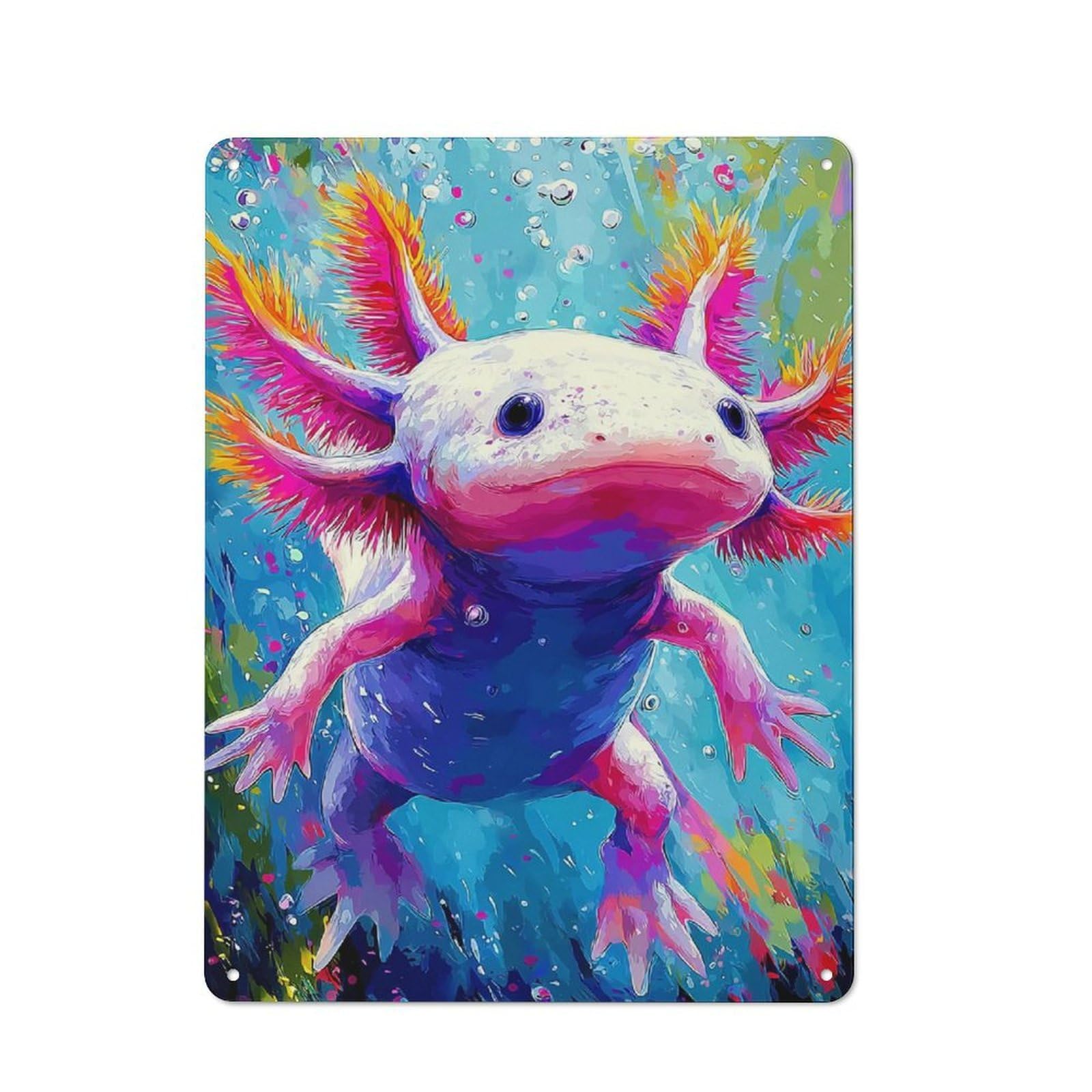 Junmoney Colorful Axolotl Painting Rustic Metal Sign 40X30cm For Guest Room Or Hallway, Suited To Hallway Wall Decor Fans