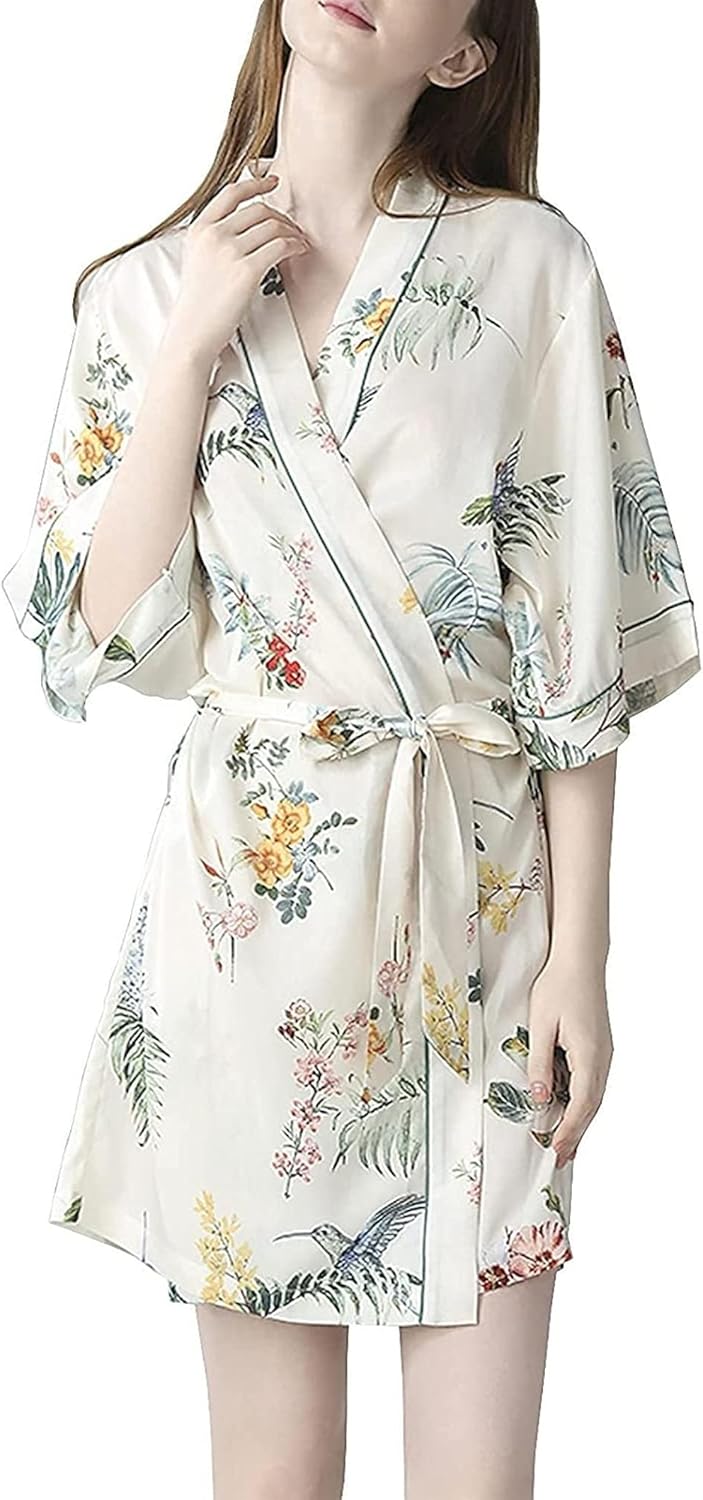 Amazon.co.jp パジャマ サテンシルクバスローブ、ウエディングビーチパーティーのためのドレッシングガウンドレッシングガウン レース