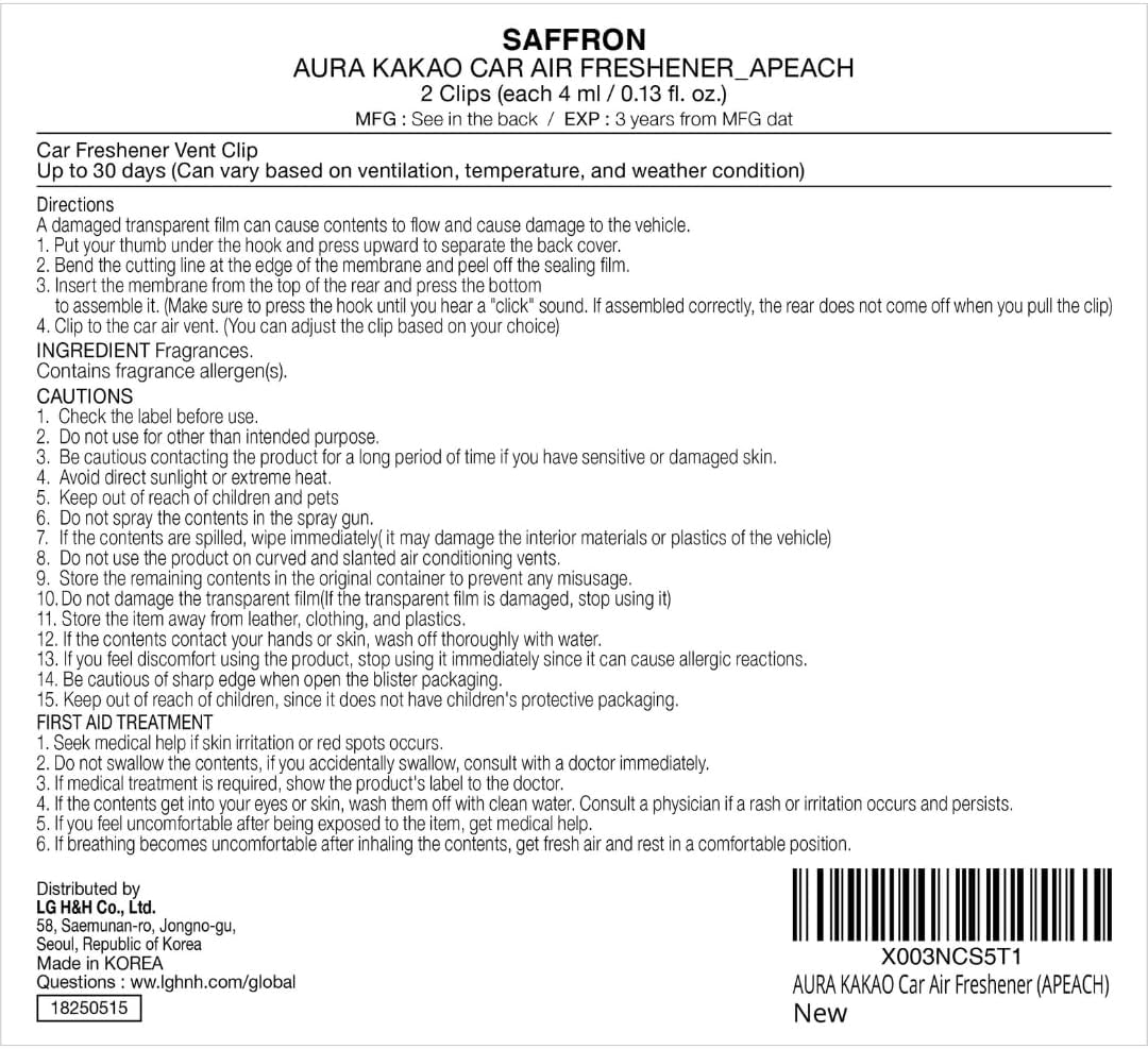 AURA Car Air Freshener Vent Clip, Apeach (Will You Marry Me, 0.14fl oz*2, Pack of 2) - Long-Lasting Odor-Fighting Scent. Kakao Friends Figurine. Car Decoration Accessories, Diffuser, Absorber