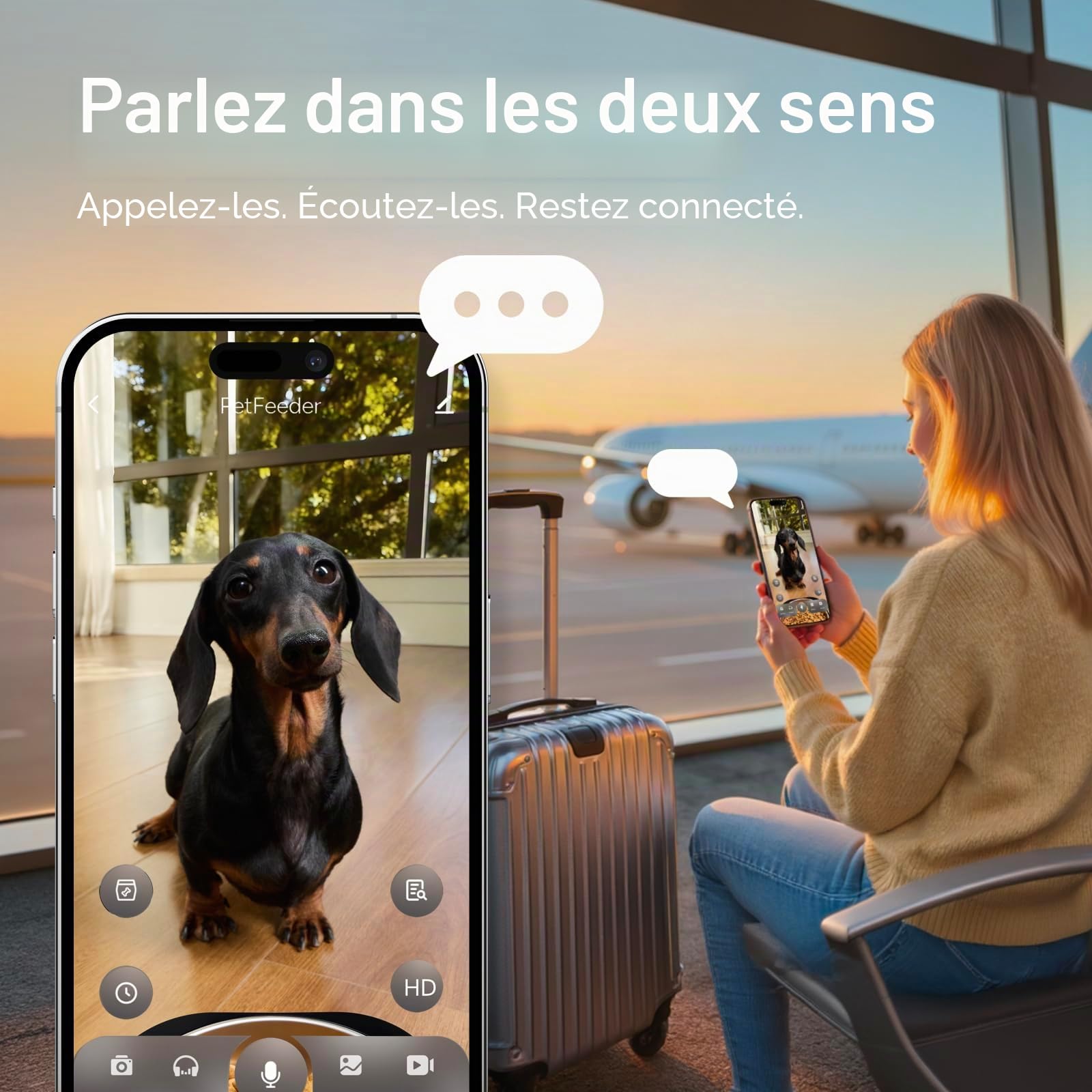 Distributeur Croquettes Chat Automatique avec Caméra, 6L, pour Chat et Petit Chien, Audio Bidirectionnel, Vision Nocturne, Contrôle Via App WiFi 2.4G, Bol en Acier Inoxydable (Blanc)