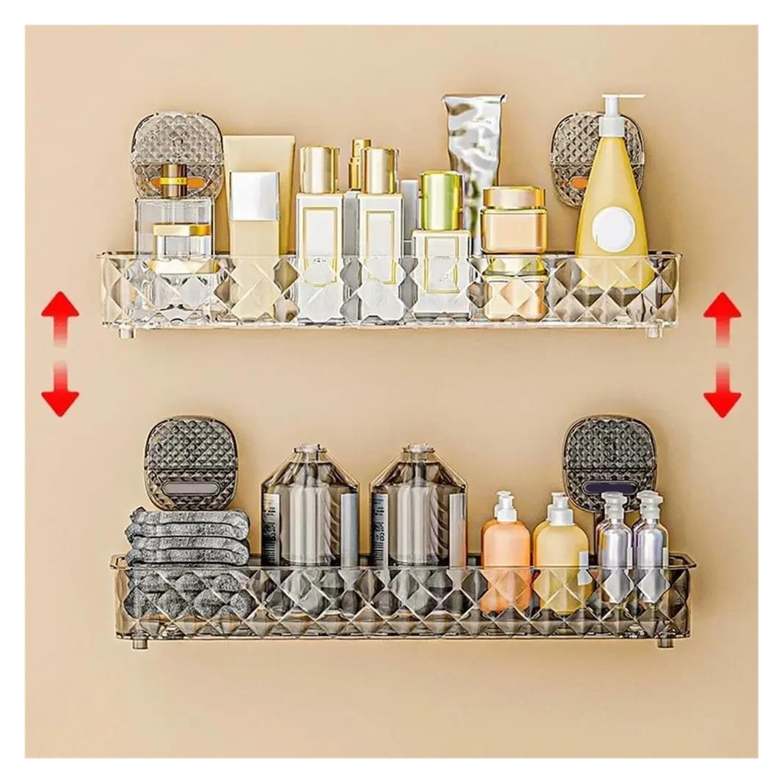 Starker Saugnapf-Aufbewahrungshalter, Saugnapf-Duschregal ohne Bohren, an der Wand montiertes Badezimmer-Aufbewahrungsregal(Gray)