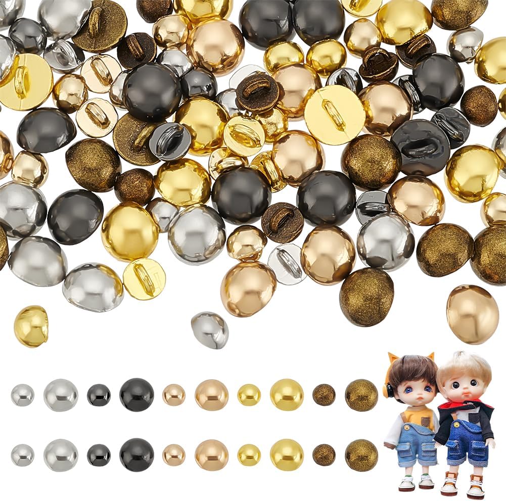 FINGERINSPIRE 100PCS Mini Domed Mushroom Alloy Buttons 5 Colors 4x3.5mm/6x4.5mm Micro Alloy Sewing Dome Buttons with 1 Hole Small Half Round Shank Blazer Buttons for DIY Craft Sewing Small Clothing