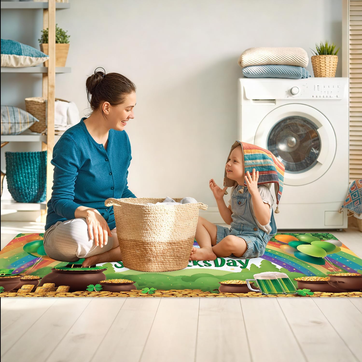 St. Patrick's Day Runner Rug 20x47 inch, Non-Slip Waterproof Laundry Room Rug Kitchen Runner with Festive Designs,Outdoor Indoor Entryway Floor Mat Home Decor (Rainbow, 20x47 inch)