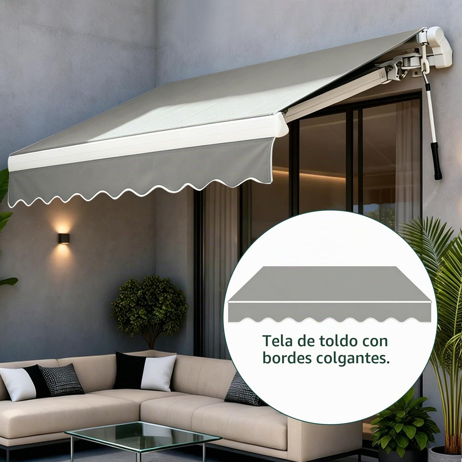 Tela de toldo con cenefa, protección UV, impermeable, tela de repuesto para toldo, tela de toldo de lona, repuesto para toldo de terraza, toldo exterior, tela de repuesto para jardín, balcón, patio