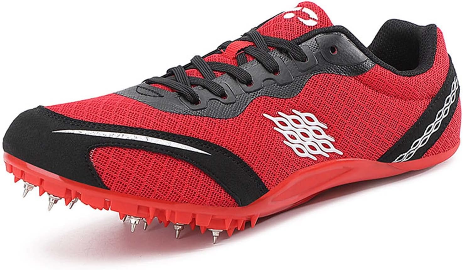 Unisex Track and Field Shoes for Men Women Kids Track Spikes Running Sprint Shoes Professional 8 Spikes Breathable Athletic Shoes,Red,4 UK