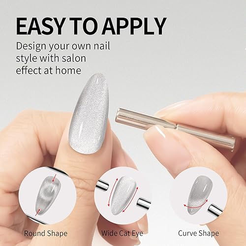 Miniatura 4 de MAYCHAO Esmalte de uñas de gel de ojo de gato de 0.5 fl oz, 1 esmalte de gel plateado con imán, esmalte de uñas magnético holográfico para arte de