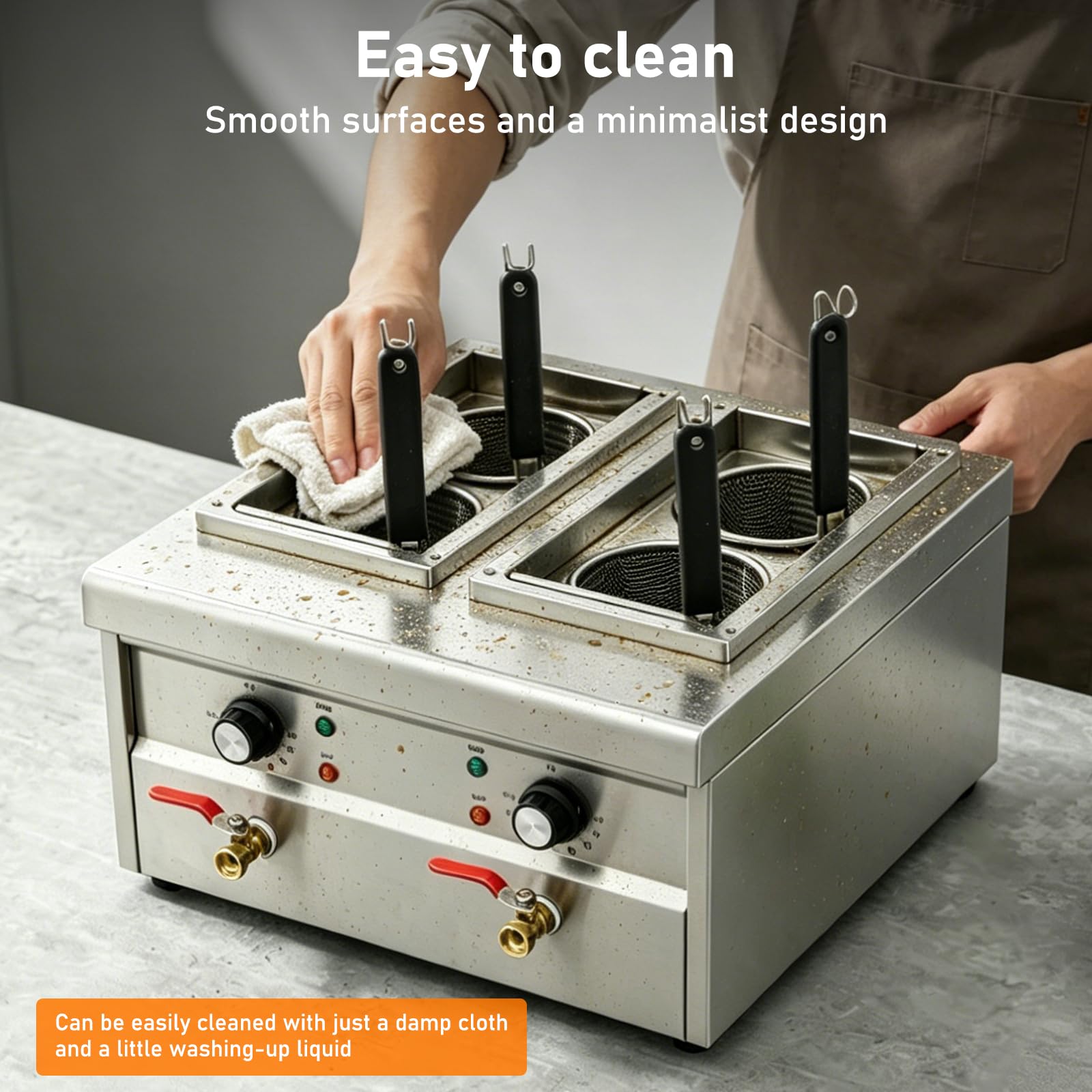 Cuocipasta elettrico a 4 cestini, 2 x 2000 W, in acciaio inox, 2 cuocipasta da 9 l, intervallo di temperatura 30-110 °C, pentola per pasta con 4 cestini per pasta e 2 coperchi, per cucine, ristoranti