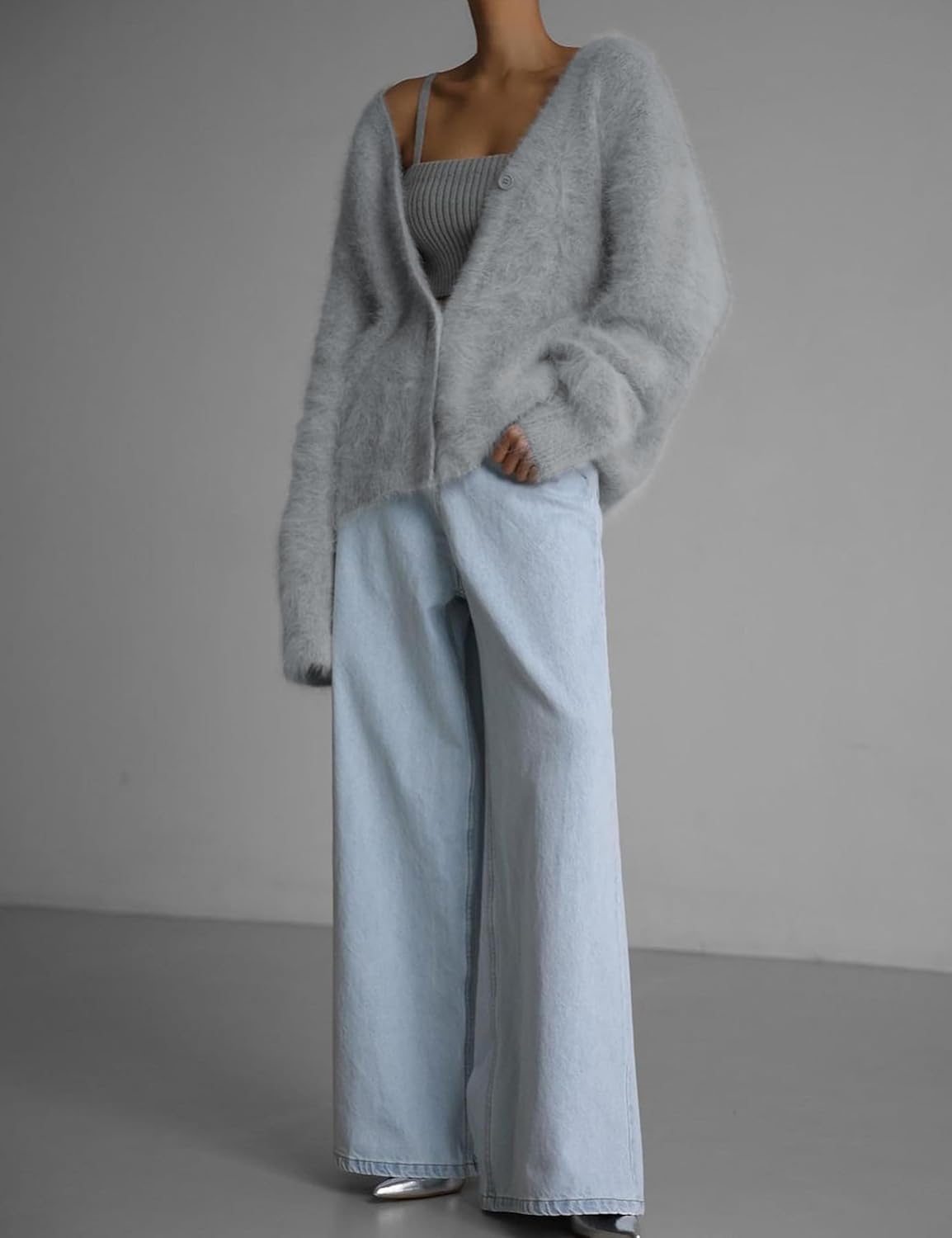 Fuzzy Cardigan Sweaters for Women V Neck Button Down Fluffy Knit Sweater Long Sleeve Cardigan Sweater Coat 2025 - Image 5