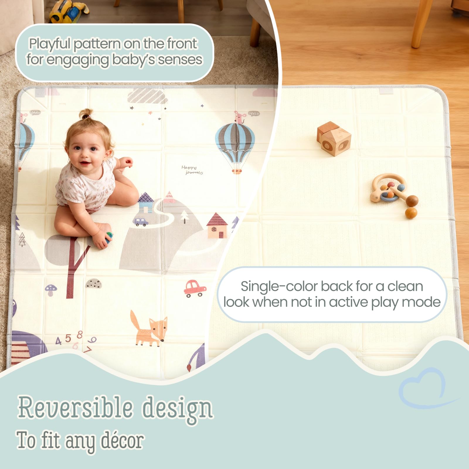 Faltbare Krabbelmatte Baby – Große Schaumstoff Spielmatte Baby Faltbar für Babys & Kleinkinder – Wasserdichte Baby Matte, Padded Kinder Matte für Innen & Außen – Hasen Grün