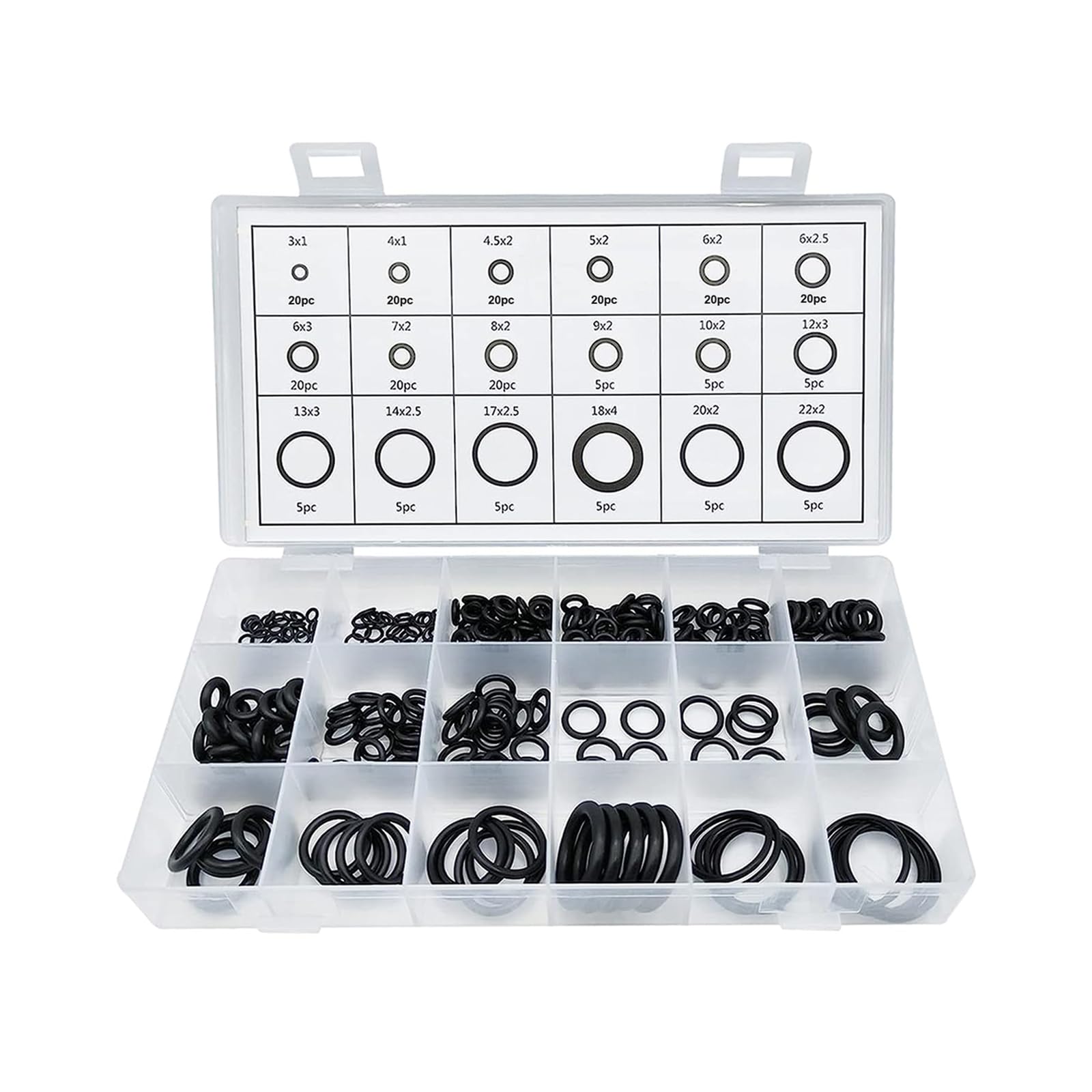 225 PCS O Ring Kit, 18 Sizes Rubber Auto Sealing O-Ring Assortment Set, Professional Air Conditioning Compressor Gasket Classification Set for Vehicle Repair, Car Accessories