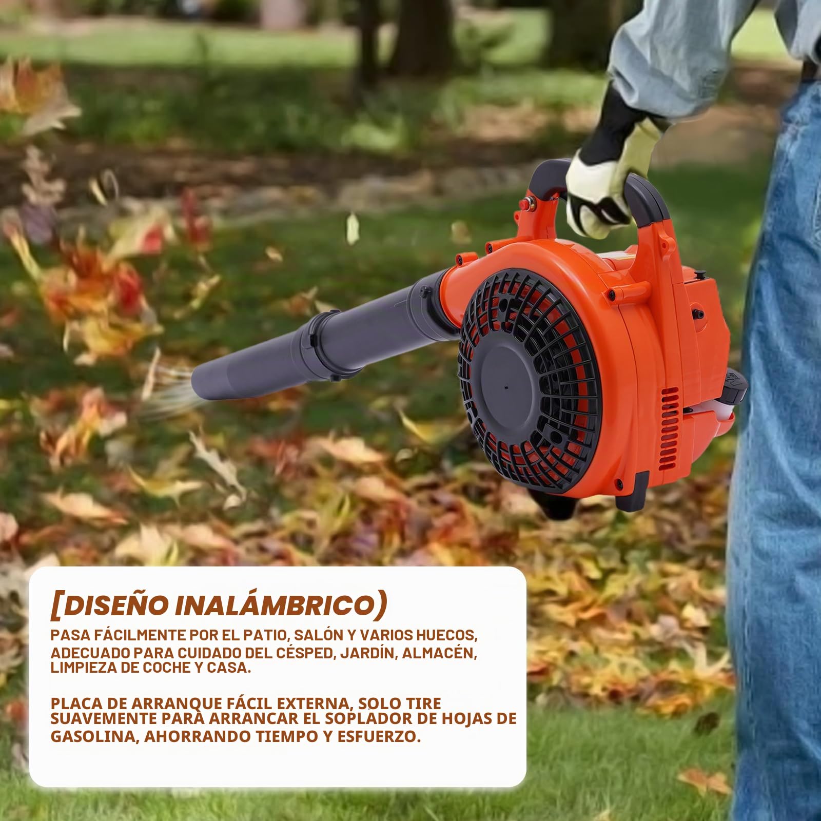 Soplador de Hojas Inalámbrico, Motor de 26cc de 2 Tiempos Refrigerado por Aire, Soplador de Hojas de Gasolina Portátil Ligero de Mano, Sopladores Portátiles de Nieve y Césped con Aspiradora