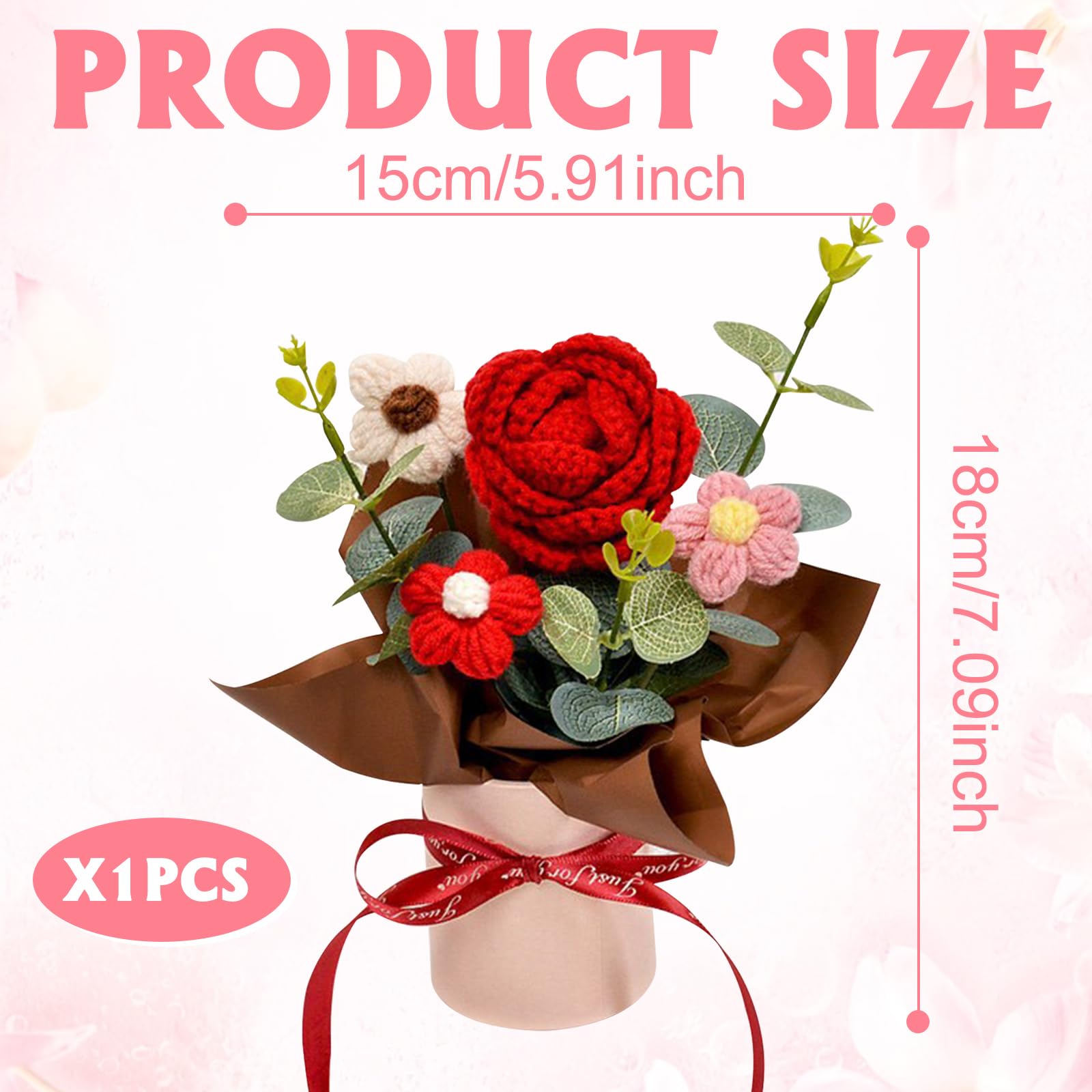 Rosas Rojas Ramo de Flores Ganchillo, Ramo de Flores de Punto Hecho a Mano, Flores Artificiales para cumpleaños, San Valentín, Regalos de Punto para Madre, Mujeres, Amigas