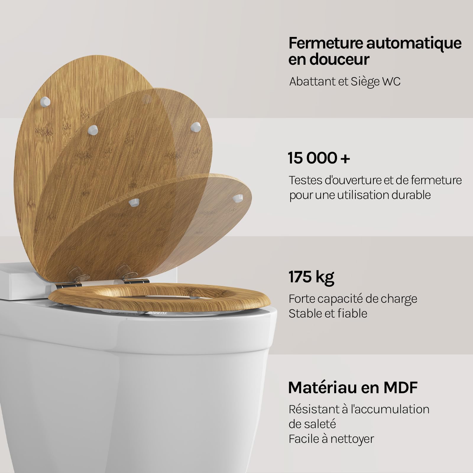 WOLTU Abattant WC Couvercle WC en Bois MDF Soft Close avec Frein de Chute pour Couvette en O Siège de Toilette Charnières