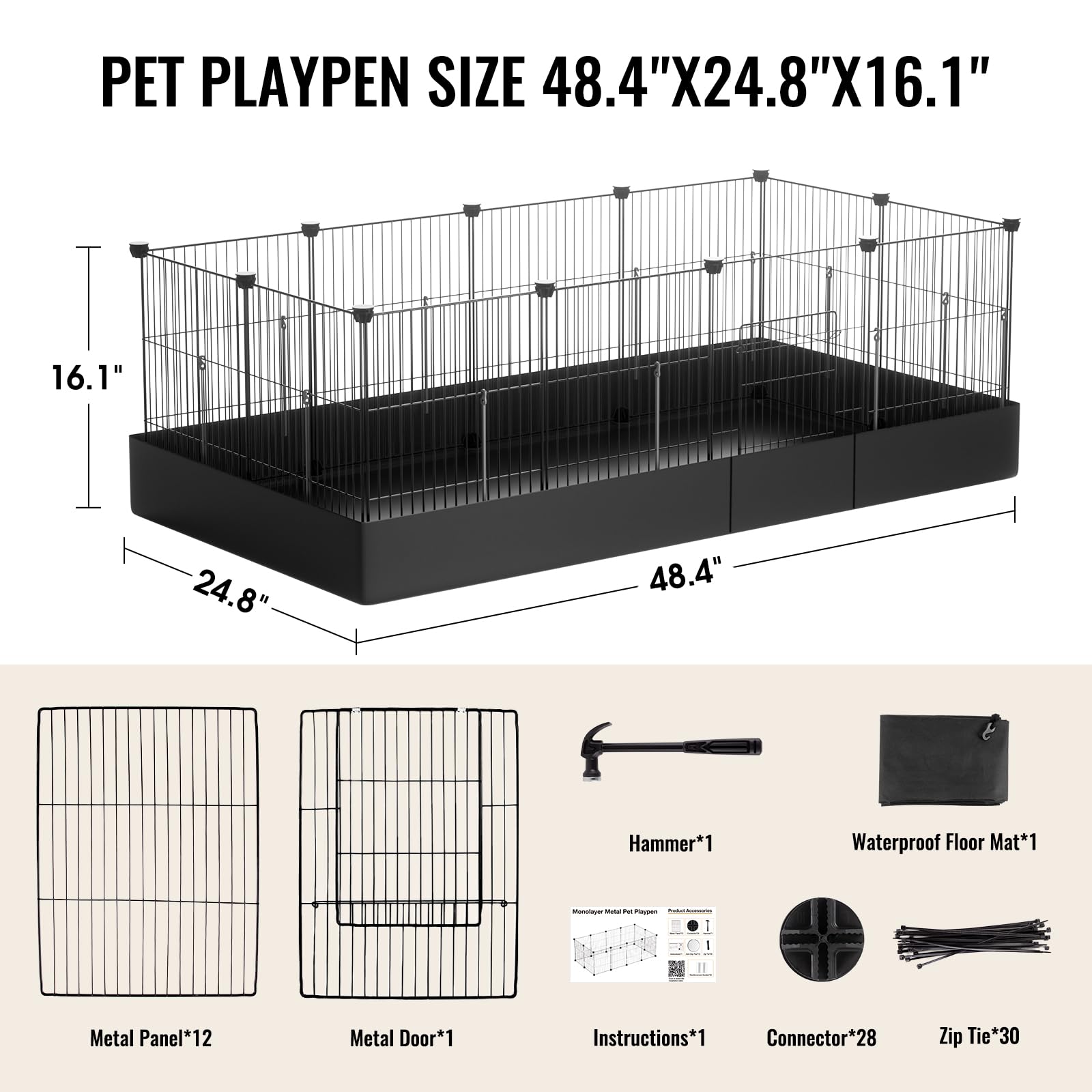 PAWING Kleintier-Laufstall mit 12 Paneelen und wasserdichter Matte, robuster Metalldraht, Hofzaun für Meerschweinchen, Kaninchen, Kätzchen, Welpen, Hamster und Igel – Haustierkäfig für drinnen und