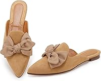 Rilista Women's Pointed Toe Mules - Comfortable Slip-On Loafers with Faux Suede, Plush Padding & Oversized Bows
