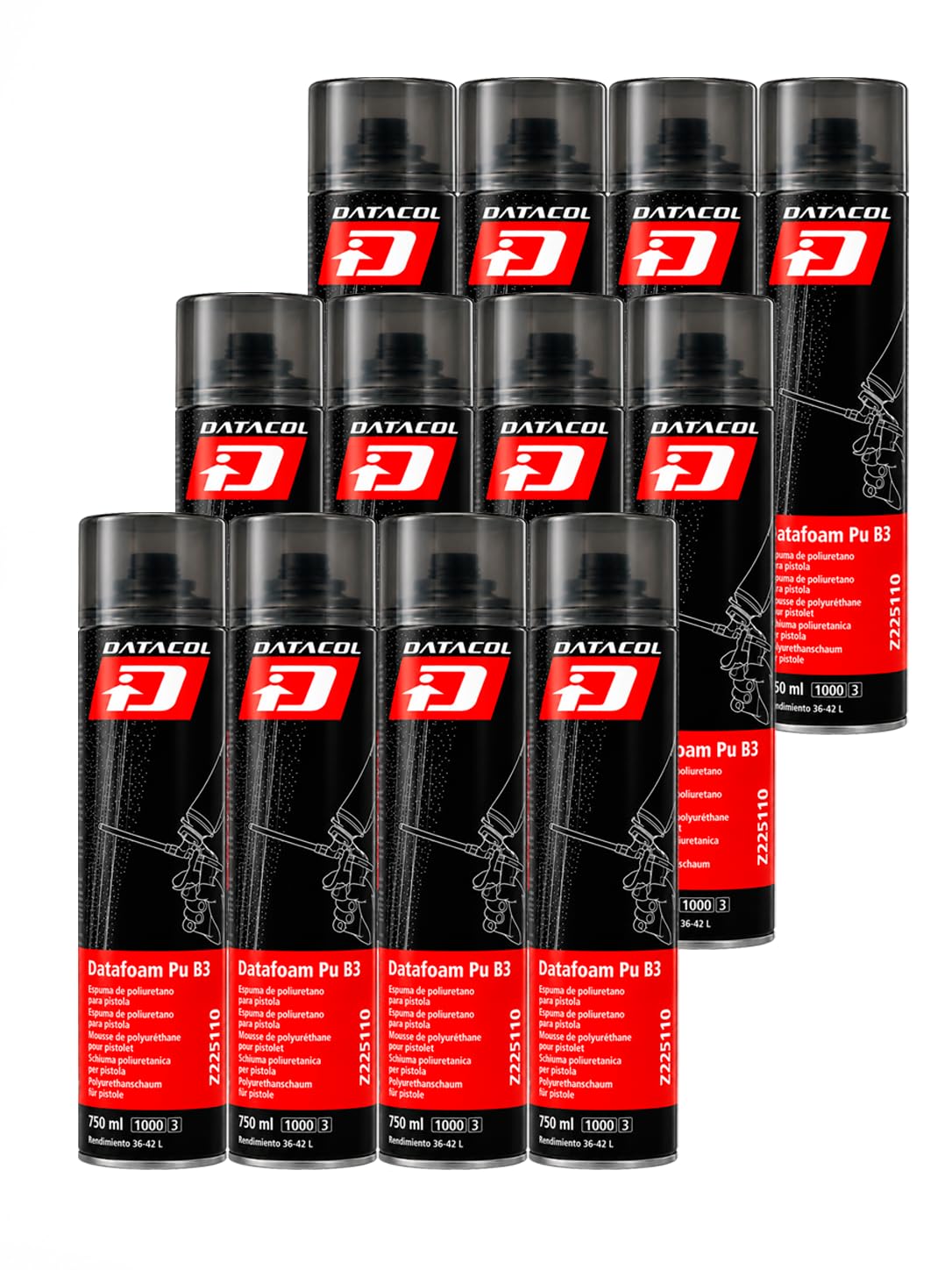 Espuma de Poliuretano B3 para Pistola 750 ml Datacol Z225110 – Pack 12 Aerosoles Aislantes y Selladores Profesionales – Alto Rendimiento 36-42L