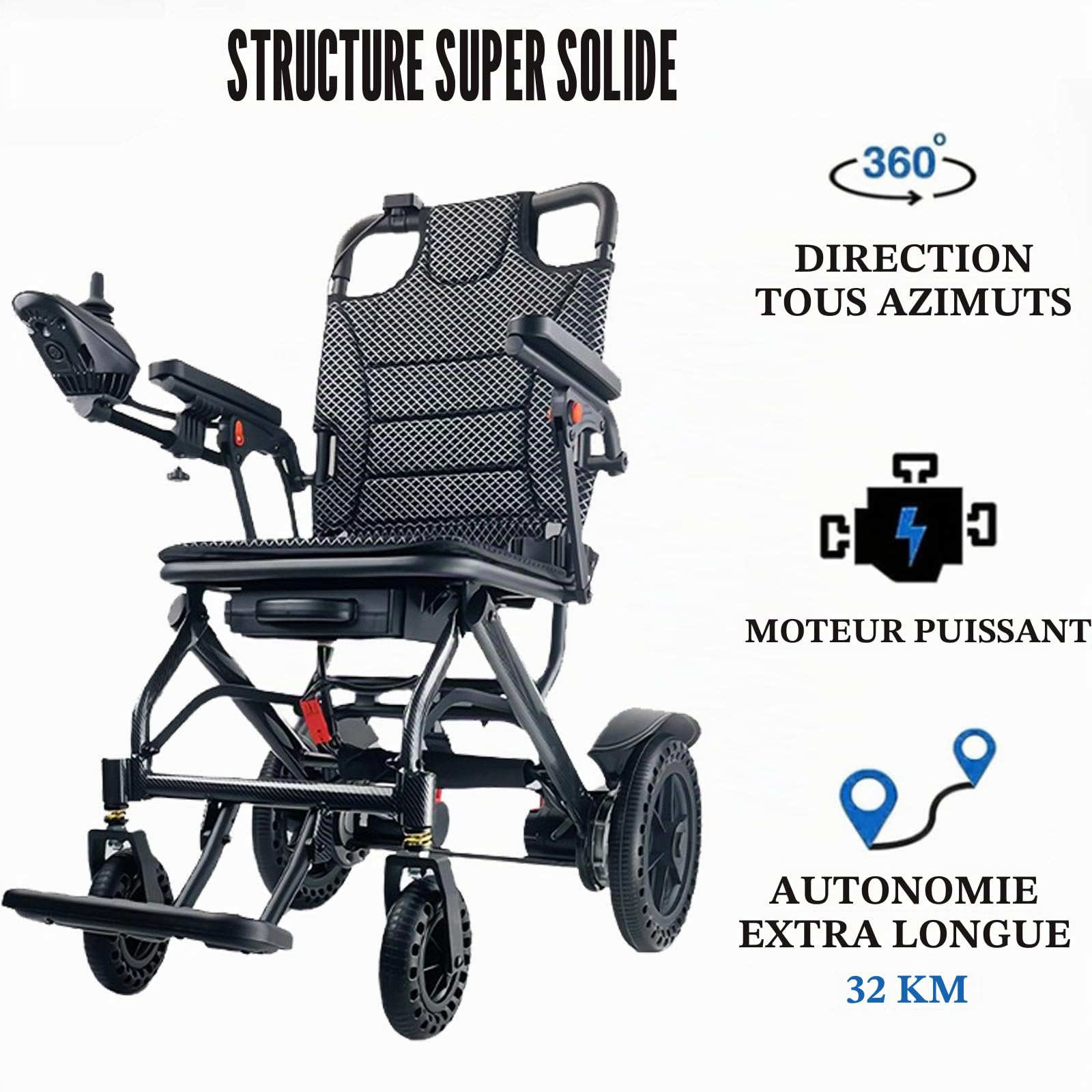 Fauteuil Roulant éLectrique Pliable Homologué Par Les Compagnies AéRiennes, LéGer De 16,3 Kg Avec Deux Moteurs Sans Balais, Tout-Terrain, Capacité De 100 Kg,20AH