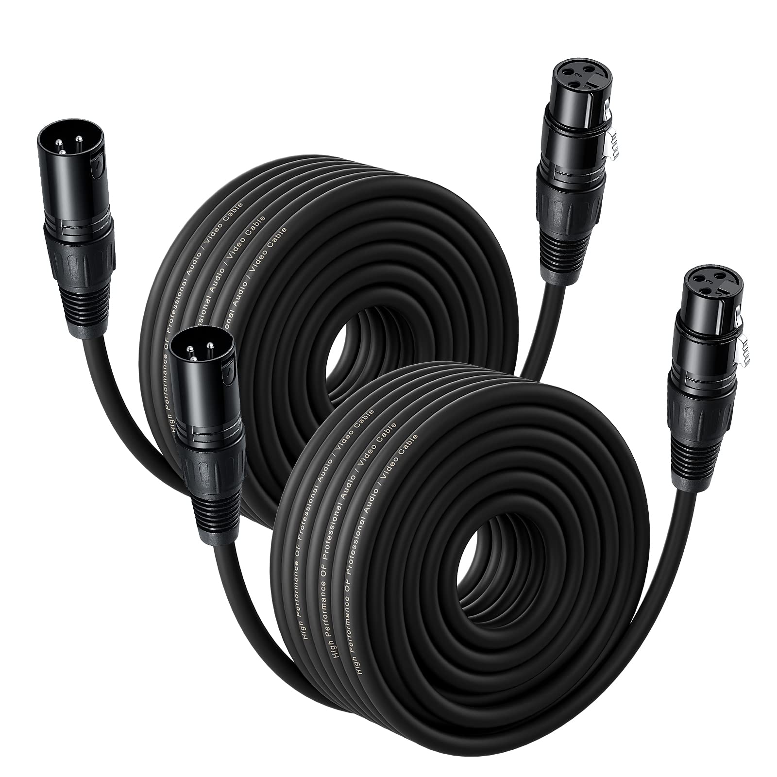 20m Cable XLR 2PACK Cable de micrófono XLR macho a hembra Cable XLR balanceado de 3 pines para micrófono, mezclador, altavoz, amplificador