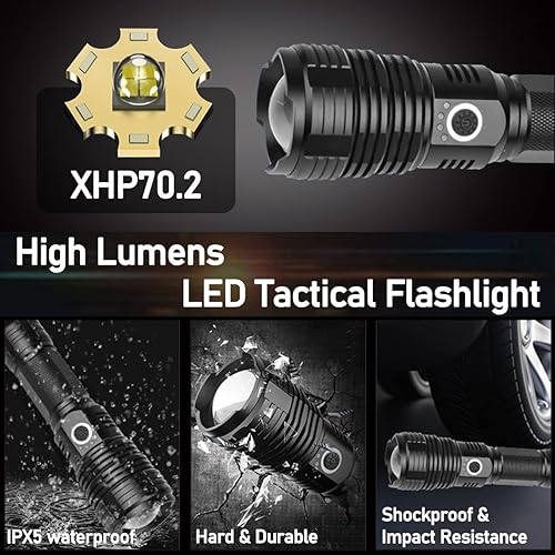 Miniatura 5 de Swanlake Super linterna LED recargable linternas de alto lúmenes 100000 lúmenes linternas tácticas, linterna impermeable con zoom, 5 modos para