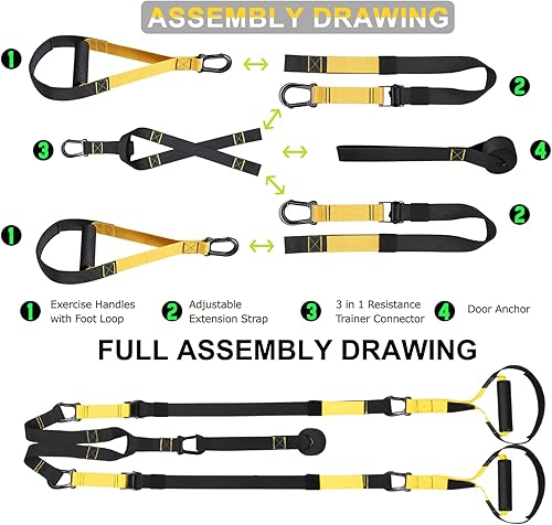 Miniatura 6 de Kit de entrenamiento de resistencia en casa para gimnasio en casa, juego de bandas de resistencia con asas, anclaje de puerta, montaje en pared,