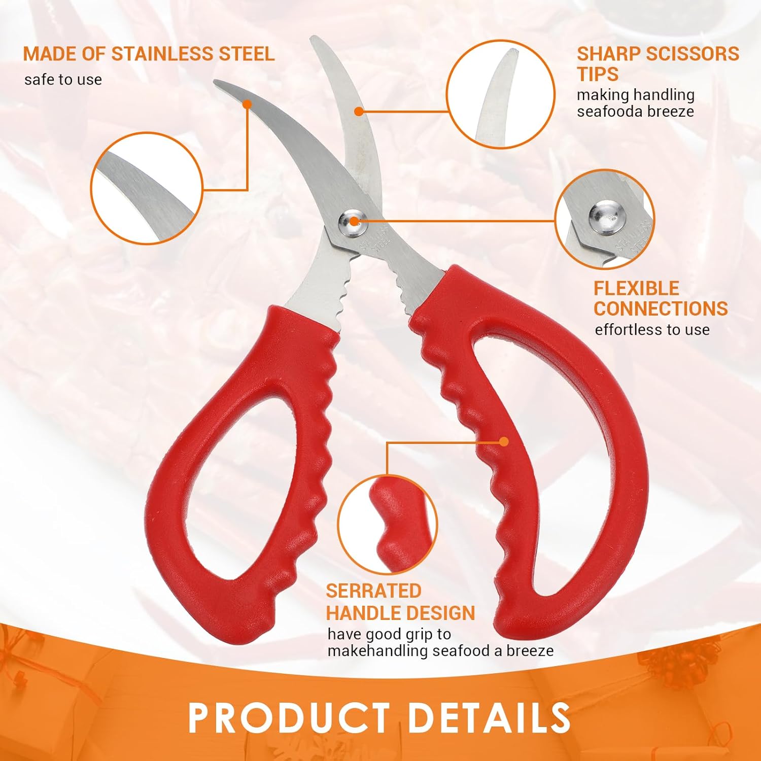 24 Pcs Seafood Scissors Crab Scissors Seafood Shears, Kitchen Seafood Scissor for Crab, Multifunctional Stainless Steel Shears Crab Leg Crackers Fish Shrimp Lobster tools for Seafood Peeling (Red)